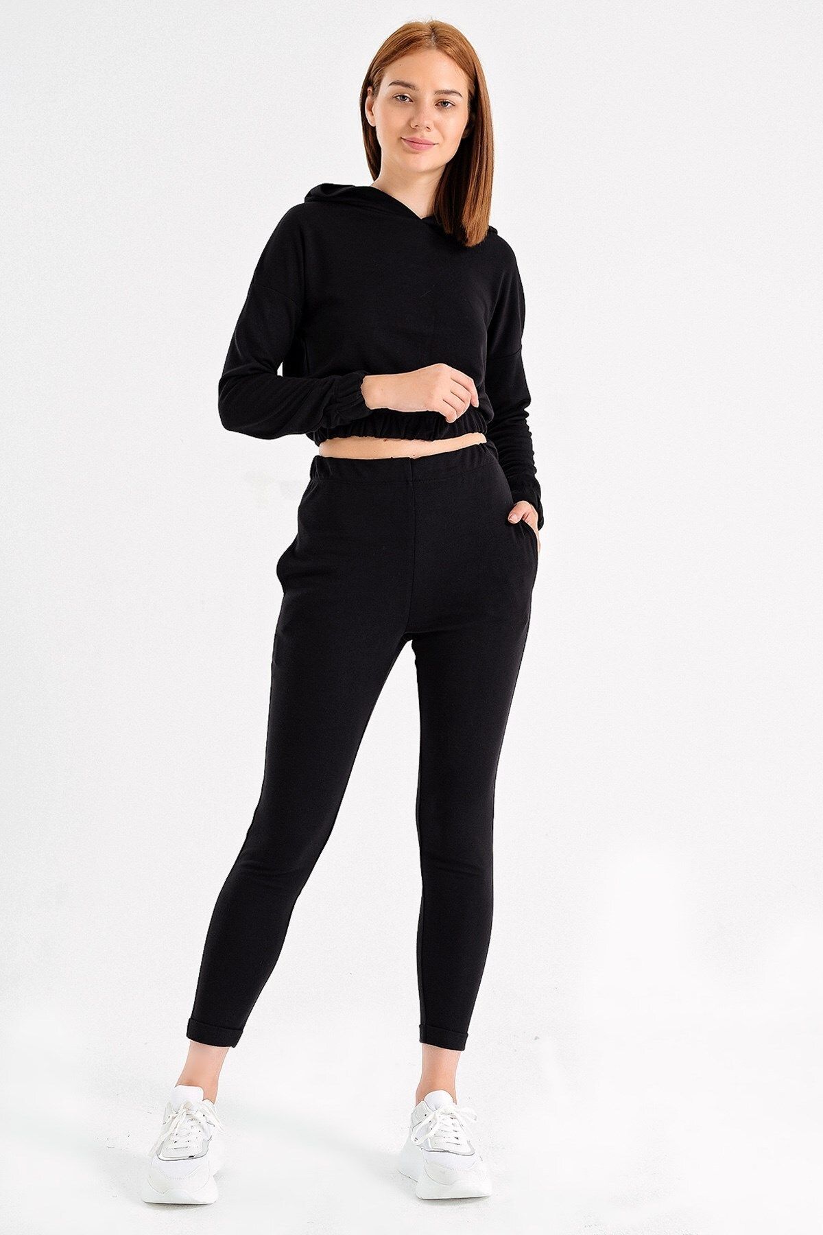 Jument Kadın Sweat Spor Yürüyüş Eşofman Altı Pantolonu Duble Paça -siyah