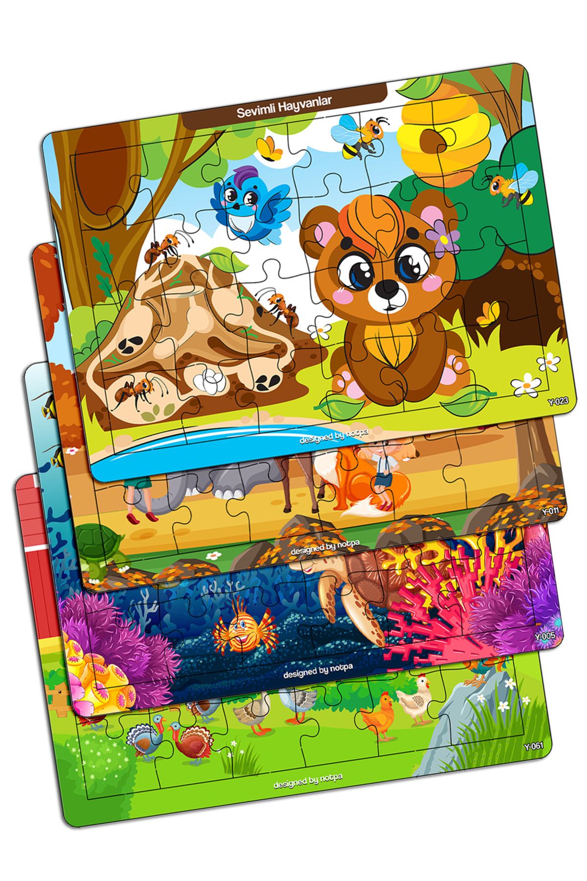 kutuTR Notpa Çocuklar Için Eğitici Ve Öğretici Ahşap Renkli Puzzle 4lü Set 3