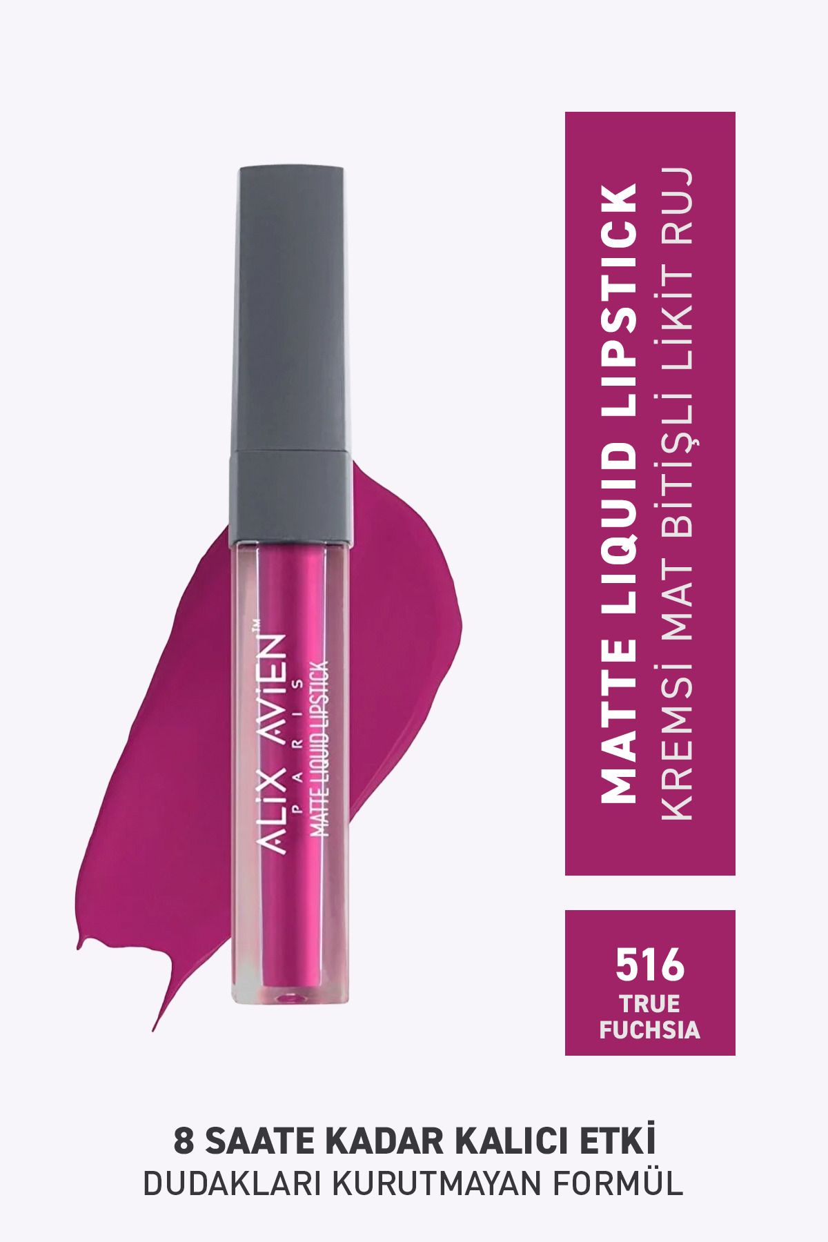Alix Avien 516 True Fuchsia Mat Bitişli Likit Ruj- 8 Saate Kadar Kalıcı Etki - Matte Liquid Lipstick