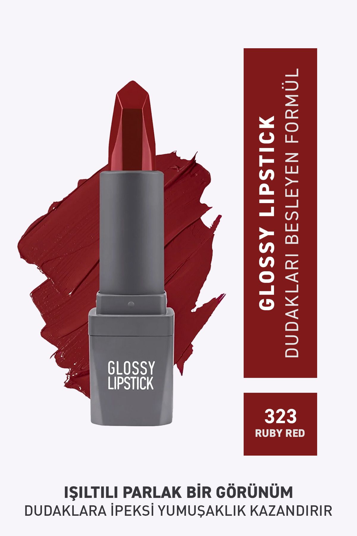 Alix Avien 323 Ruby Red Parlak Ruj - Nemlendirici Etkili Pürüzsüz Dudak Görünümü - Glossy Lipstick