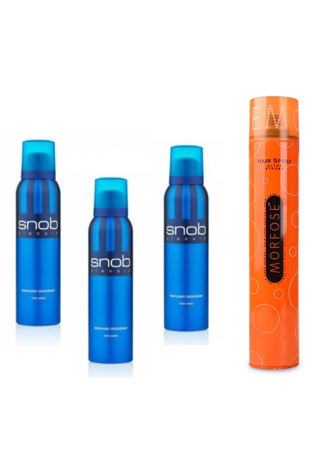 Snob For Men Classic Deodorant 150ml X 3 Adet + Morfose Ultra 400 Ml Sert Saç Spreyi 1 Adet