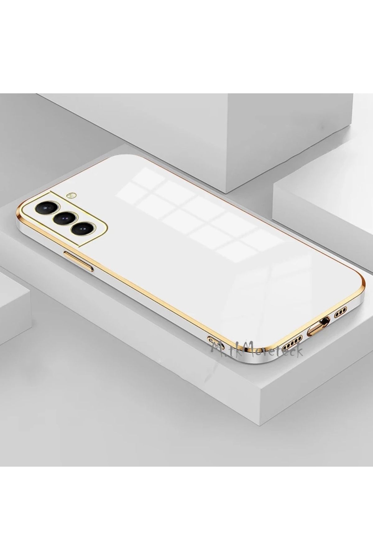 m.tk moveteck Samsung Galaxy S23 Fe Kılıf Kamera Korumalı Parlak Gold Altın Kenarlı Yumuşak Silikon Kapak Luxury