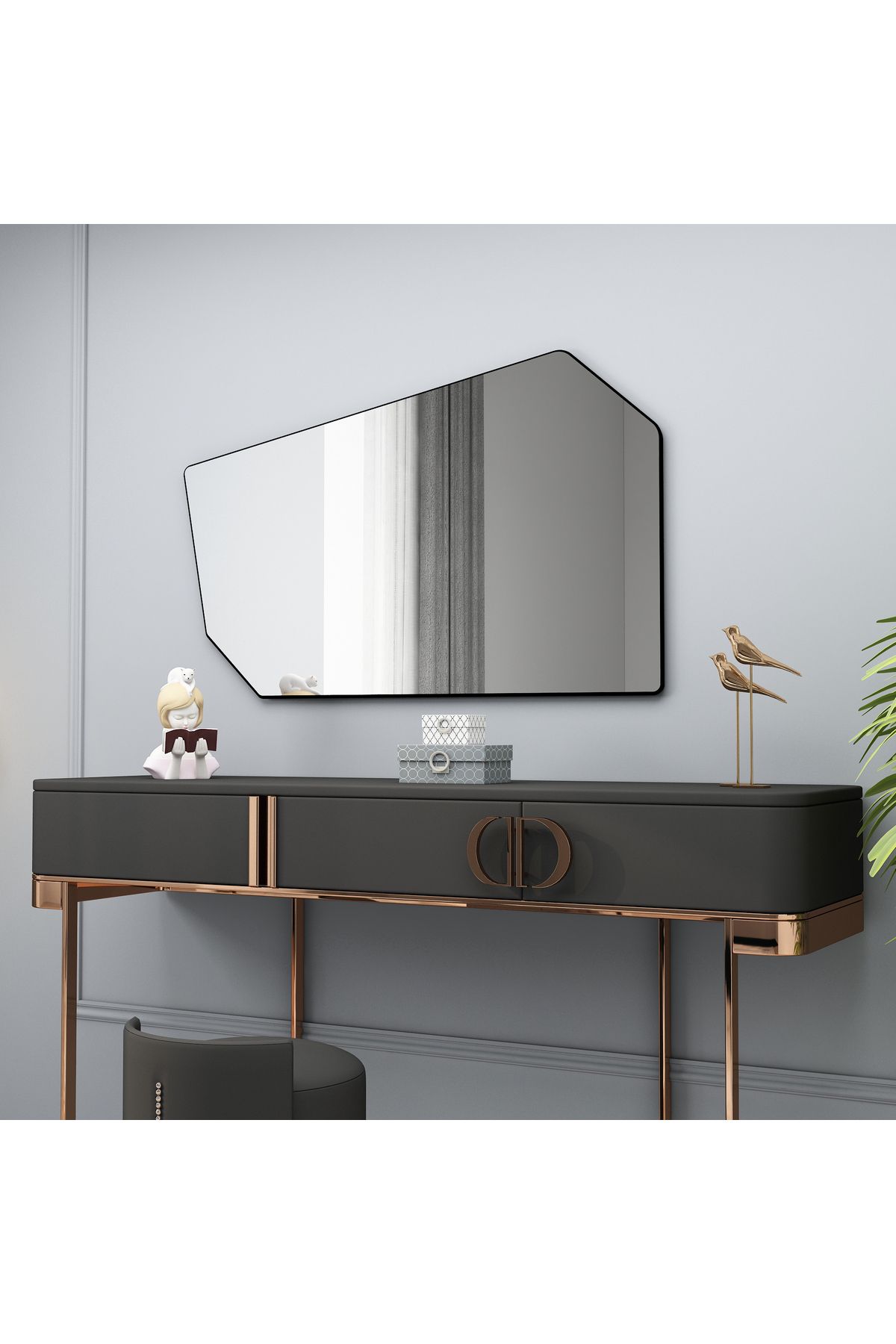 Arnetti Tarz Siyah Tek Parça Modern Dekoratif Salon Ayna