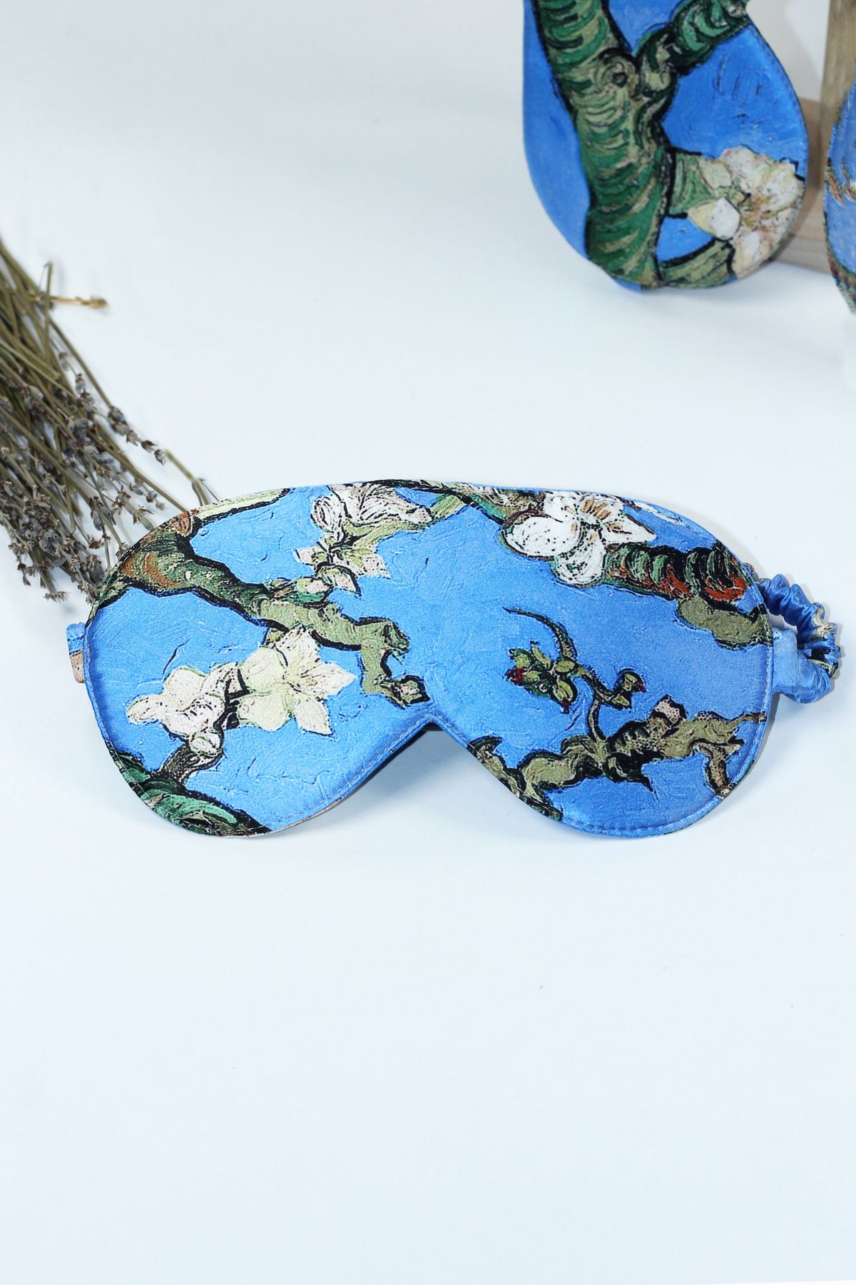 Nomads Felt %100 Ipek Uyku Göz Maskesi/uyku Bandı | Mavi | Van Gogh Badem Ağacı |