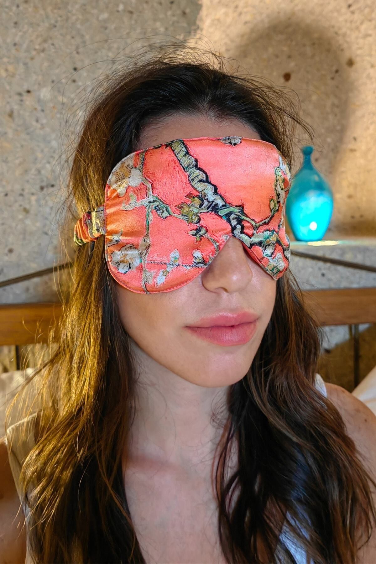 Nomads Felt İpek Uyku Maskesi Göz Bandı | Nar Çiçeği | Van Gogh Badem Ağacı | Nomads Felt