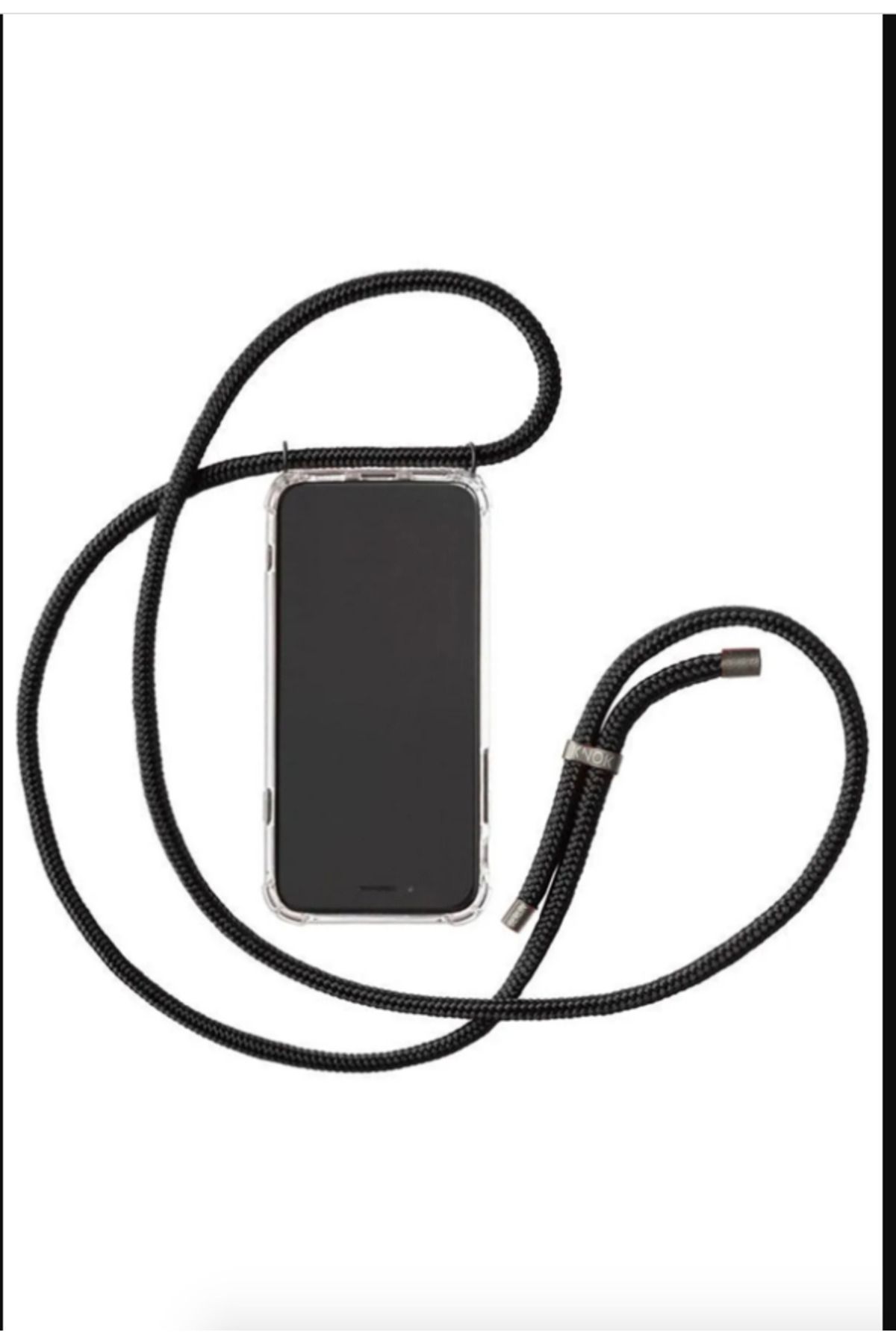 Tria Apple Iphone 7 Plus 8 Plus Boyundan Askılı Şeffaf Darbe Emici Silikon Telefon Kılıfı Siyah Ipli