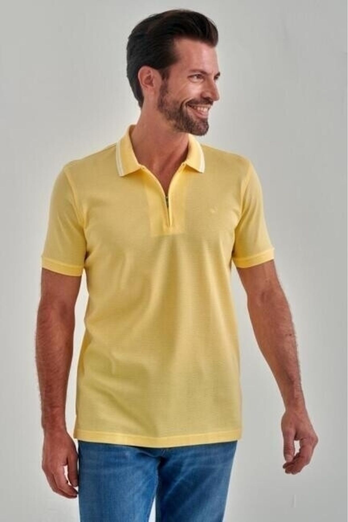 Bisse Erkek Polo Yaka Fermuarlı T-shirt Sarı