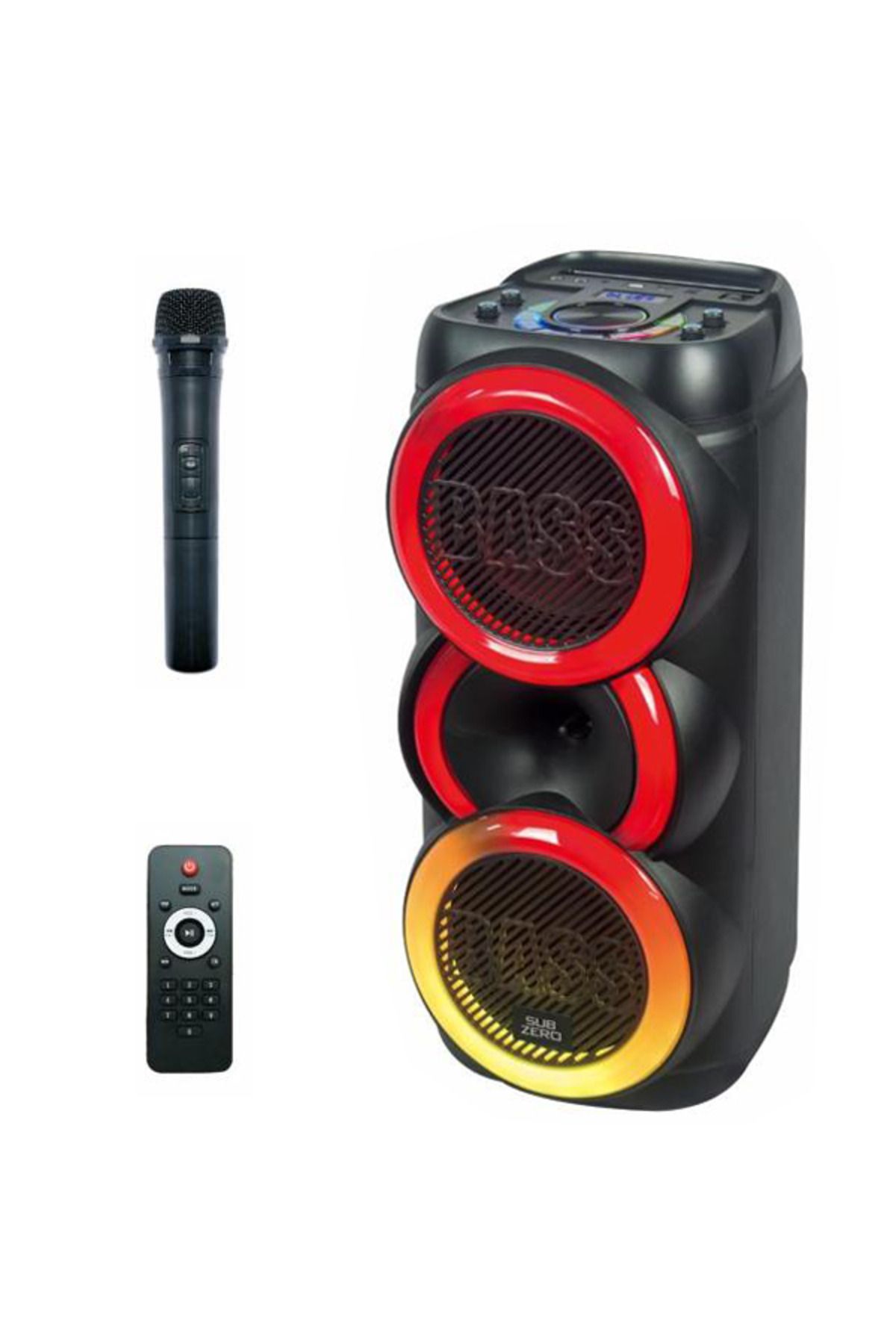 Subzero 2x8 İnç Taşınabilir Rgb Renkli Kumanda Mikrofonlu Büyük Boy Karaoke Bluetooth Hoparlör
