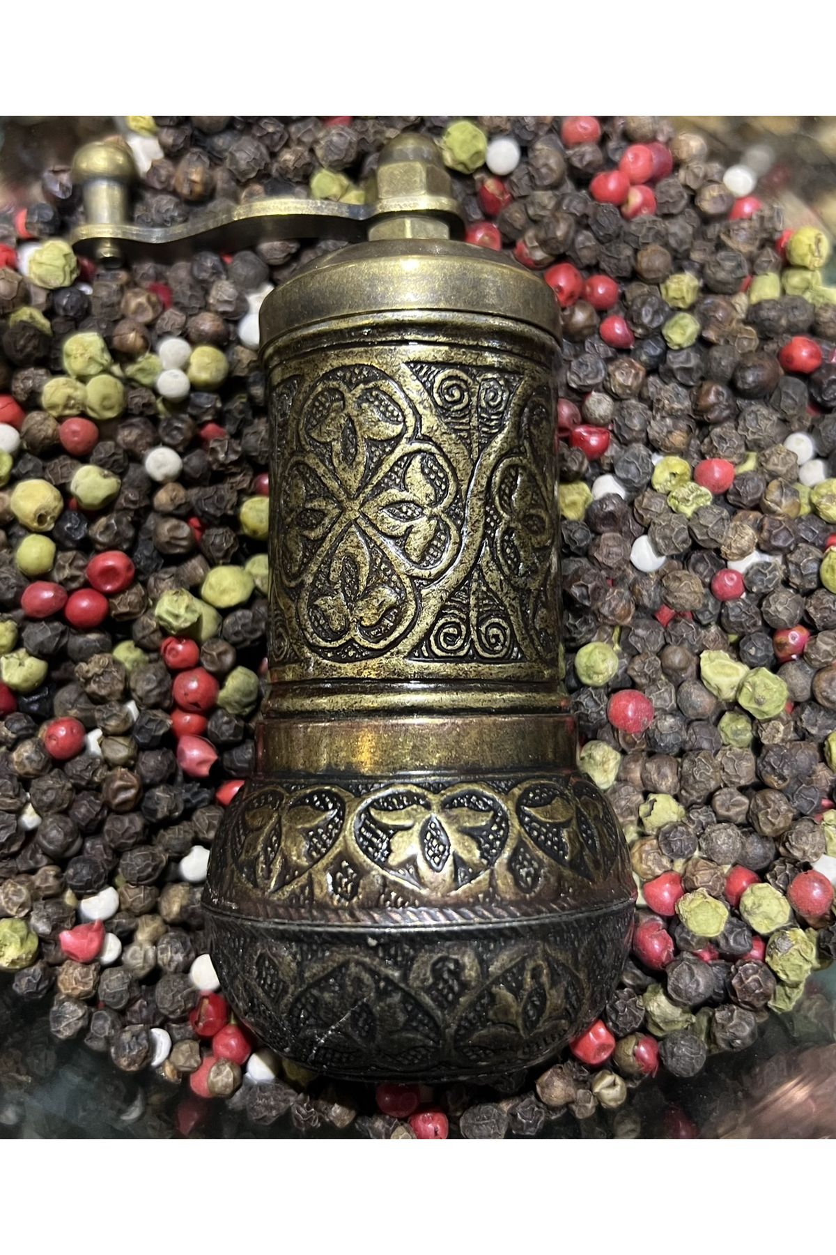 aslico Altın-Gümüş-Bakır-Pirinç Renkli Osmanlı Motifli Otantik El Yapımı Karabiber Tuz Kahve El Değirmeni