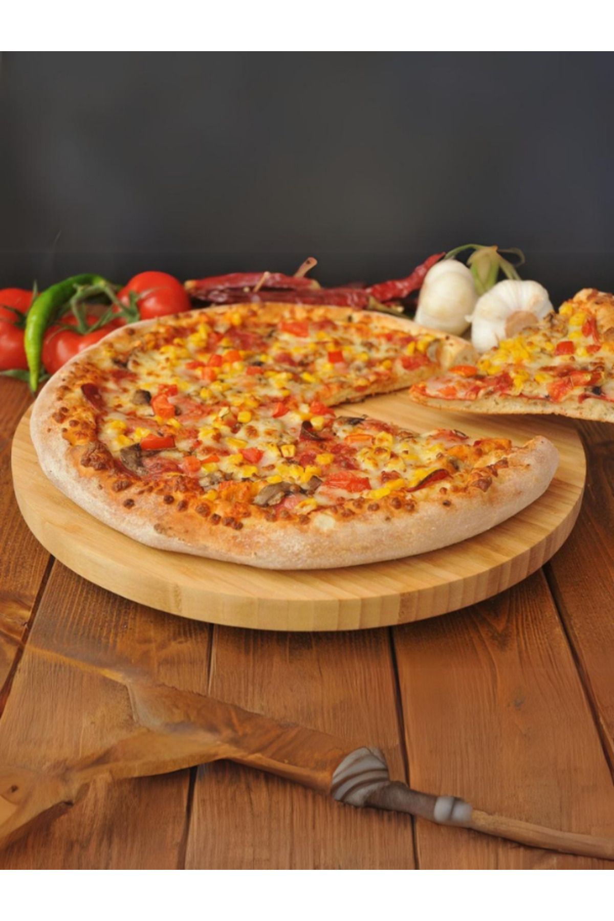 ÖZ NUR HOME 32 Cm Bambu Dönerli Pizza Stant & Döner Sunumluk Stant & Peynirlik Stant & Dönen Peynir Tabağı