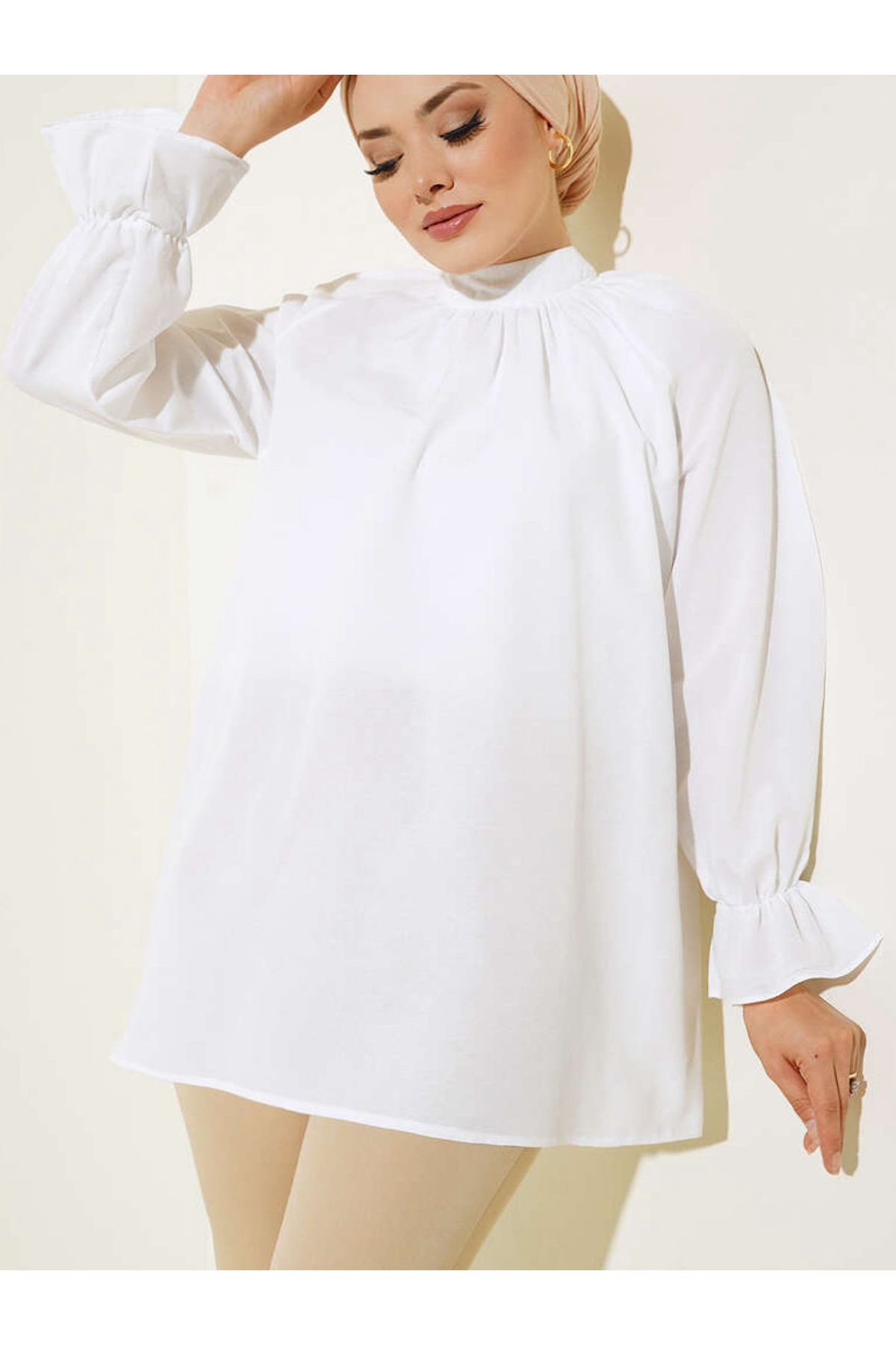 hepsi moda Kol Lastikli Tunik Gömlek - Efl - Beyaz