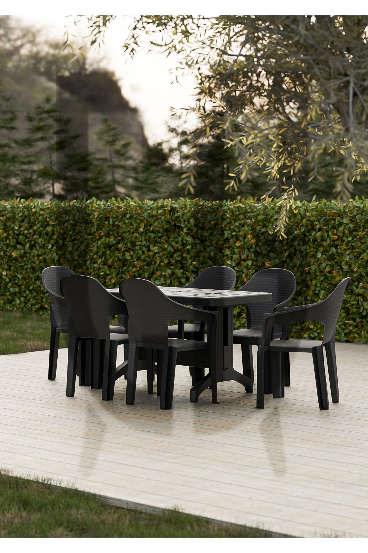 Çavdar Group Zeugma 70x120 Raddan Desenli 6 Kişilik Masa Takımı Queen Koltuk Bahçe Teras Set