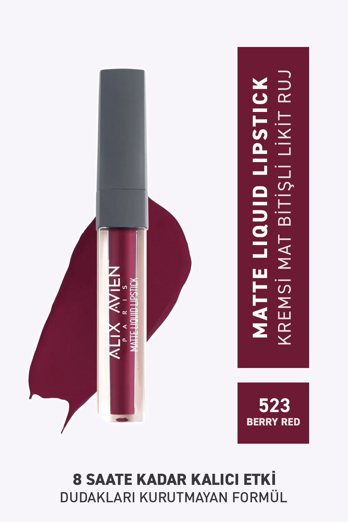 Alix Avien 523 Berry Red Mat Bitişli Likit Ruj - 8 Saate Kadar Kalıcı Etki - Matte Liquid Lipstick