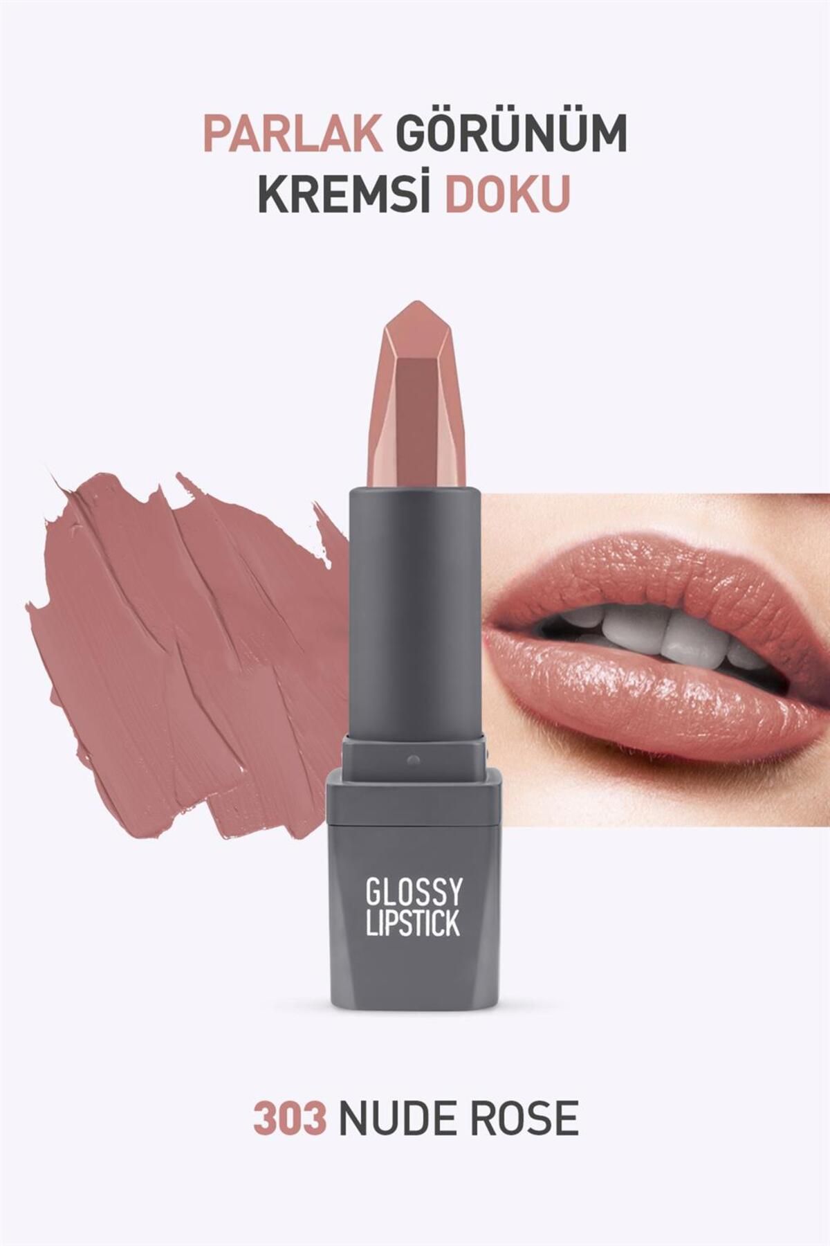 Alix Avien 303 Nude Rose Parlak Ruj - Nemlendirici Etkili Pürüzsüz Dudak Görünümü - Glossy Lipstick