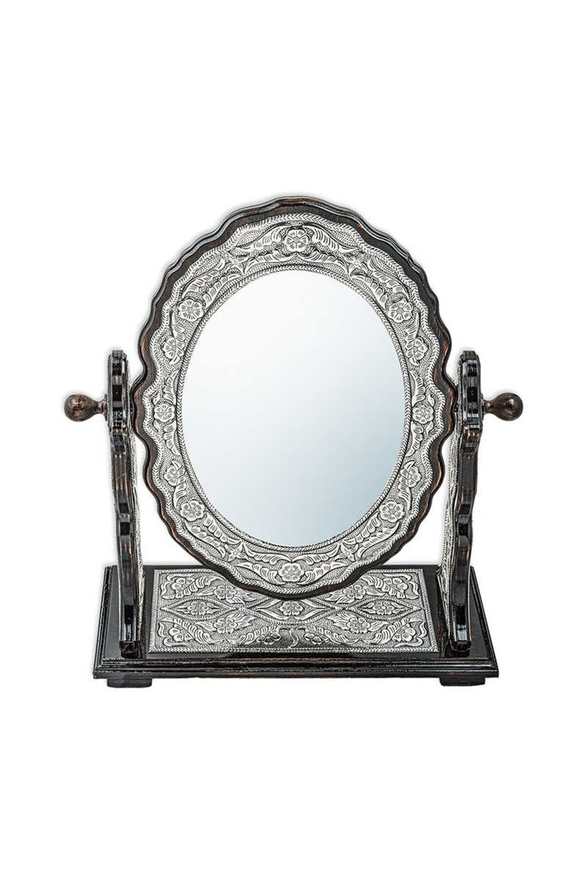 Gumush GMS Çiçek Desenli Oval Çift Taraflı Gümüş Ayna