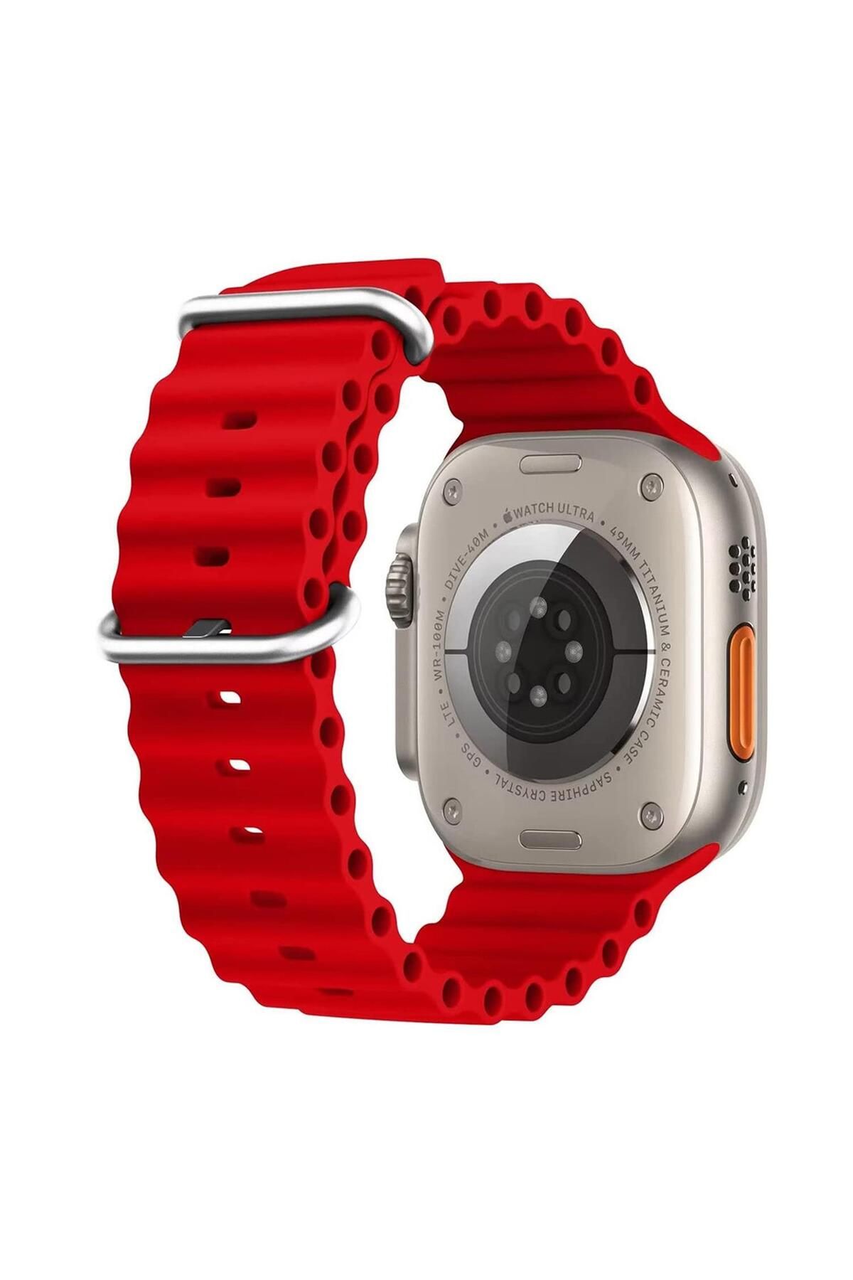 Microsonic Apple Watch SE 2022 44mm Uyumlu Kordon Ocean Band Kırmızı (Watch SE 2022 44mm ile Uyumlu)