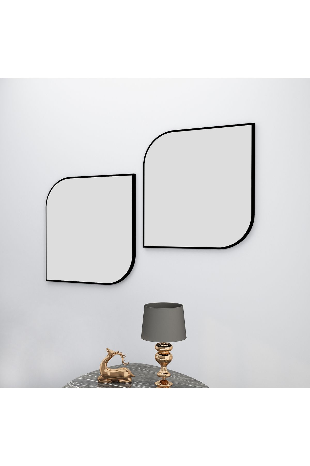 Arnetti Vero Siyah 2 Parçalı Modern Dekoratif Salon Ayna