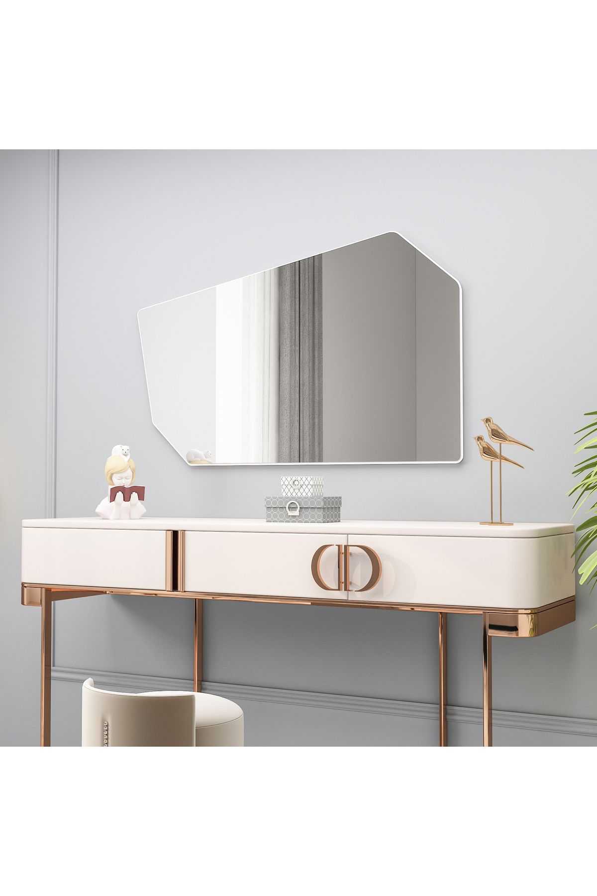 Arnetti Tarz Beyaz Tek Parça Modern Dekoratif Salon Ayna