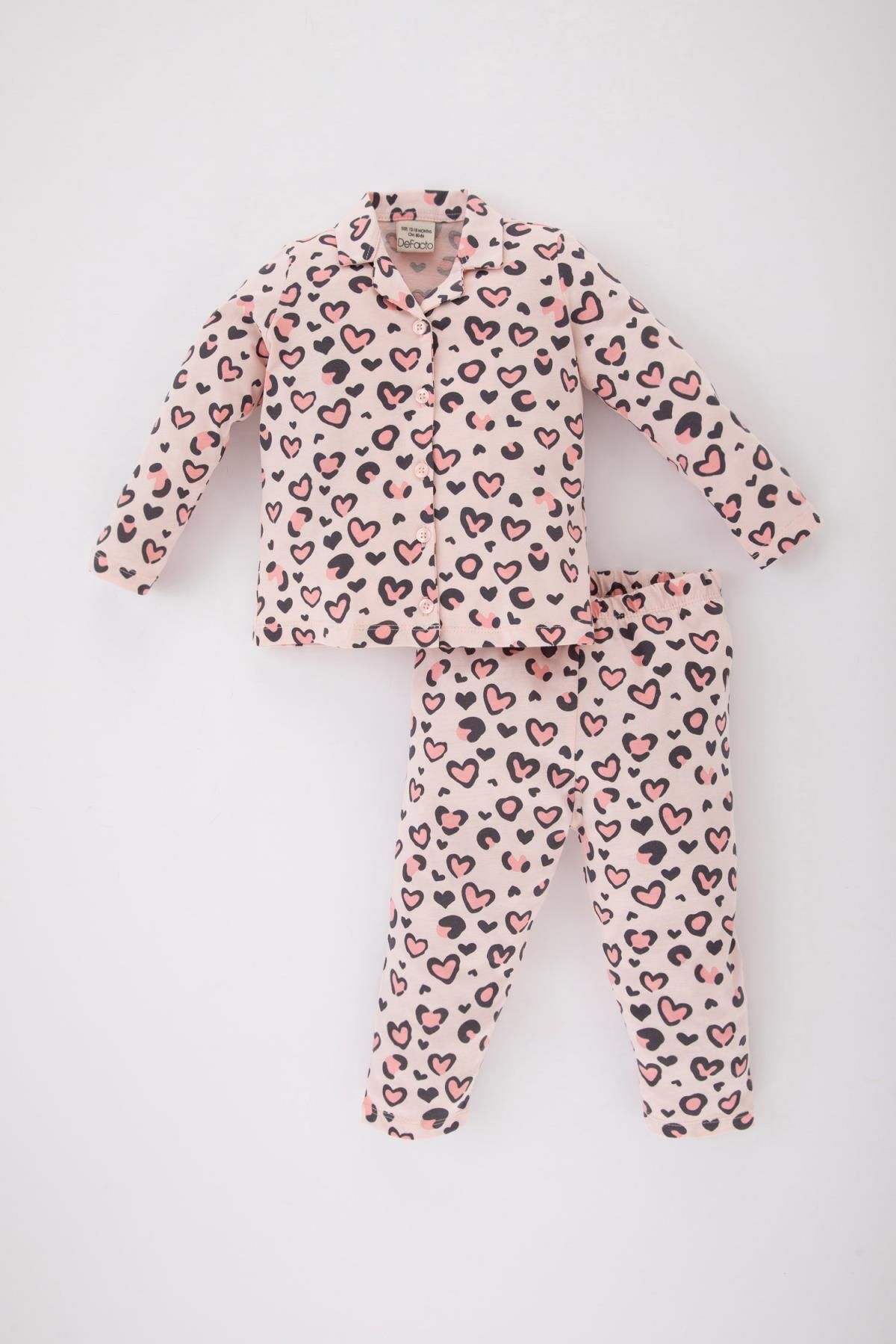 Defacto Kız Bebek Leopar Desenli Uzun Kollu Penye Pijama Takımı B9235a524sp