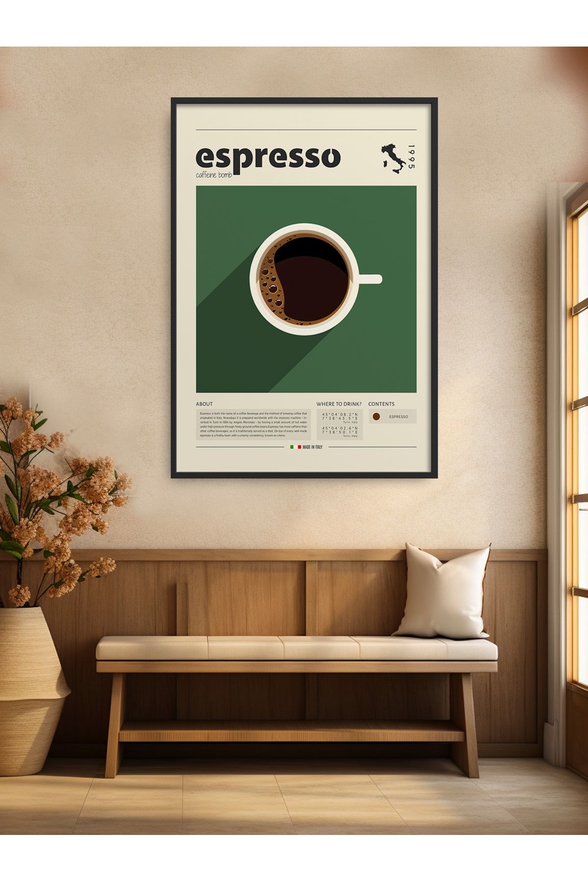 HOMEPACK Tekli Çerçeveli Espresso Tablo Modern Art Poster Tablo TK/280