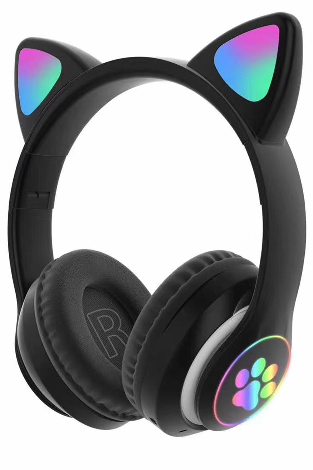 eyl techno Kablosuz Bluetooth Kulak Üstü Renkli Led Işıklı Kedi Kulaklık Çocuk Karne/doğum Günü Hediyesi-siyah