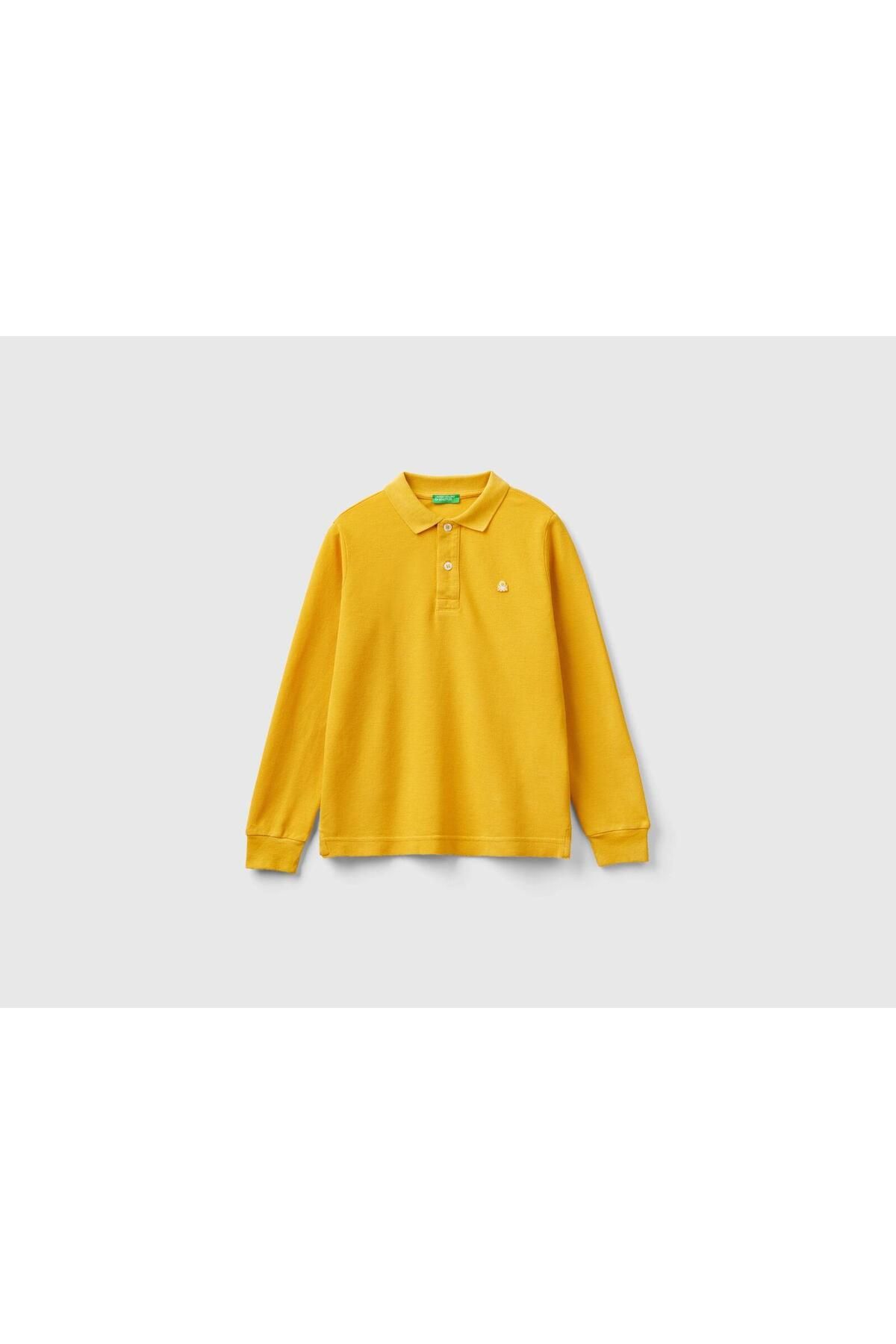 Benetton United Colors of Benetton Erkek Çocuk Sarı Polo Uzun Kol T-Shirt BNT-B