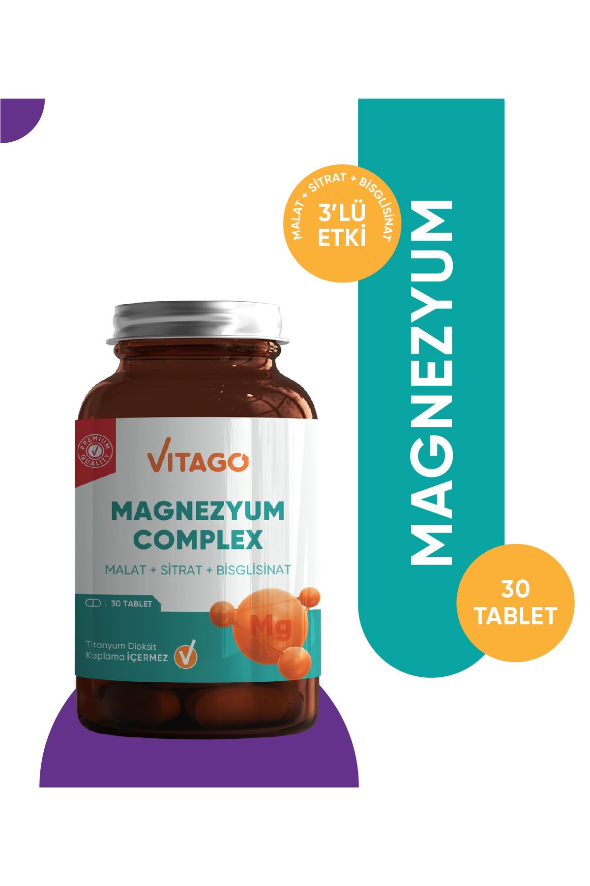 Vitago Premium Magnezyum Complex İçeren Tablet Takviye Edici Gıda 30'lu