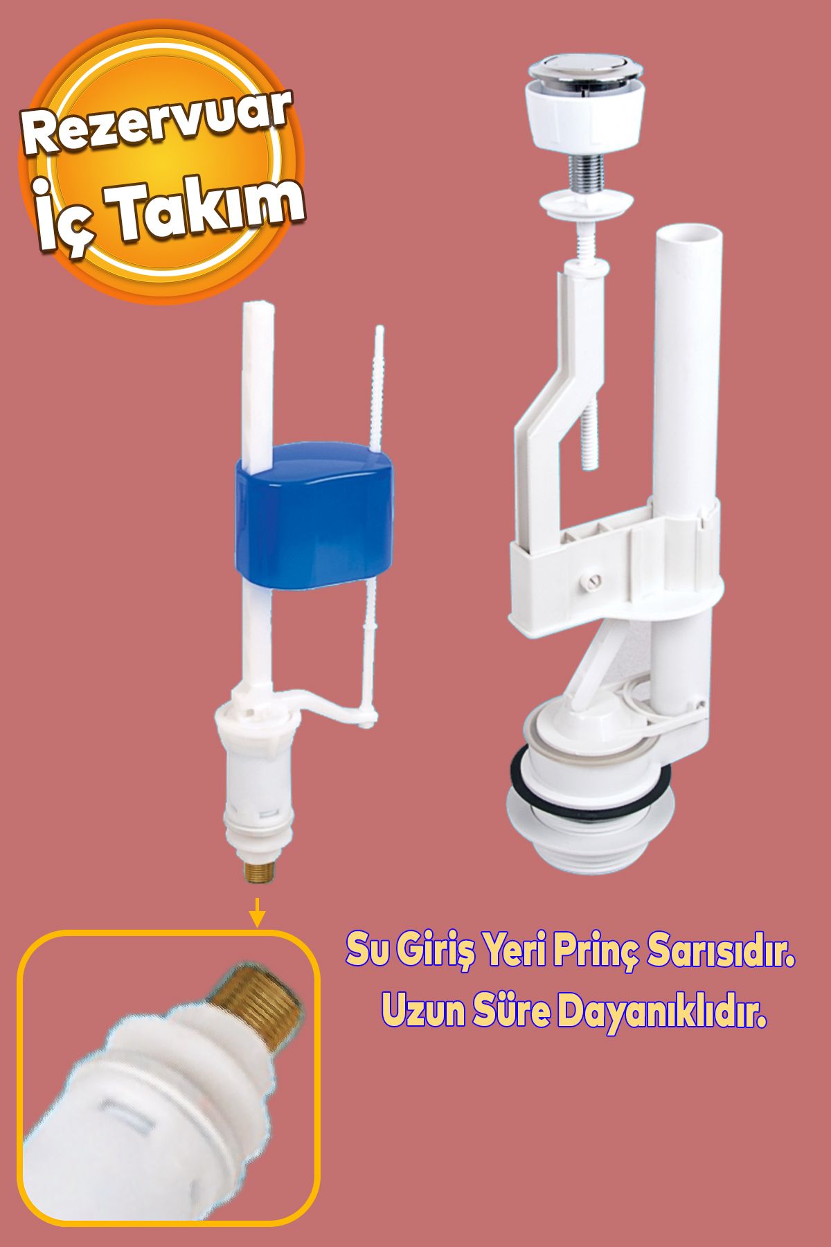 Badem10 Alafranga Oturmalı Tuvalet Rezervuar Basmalı İç Takımı Klozet Sifon İç Düzenek Otomatik Su Dolum
