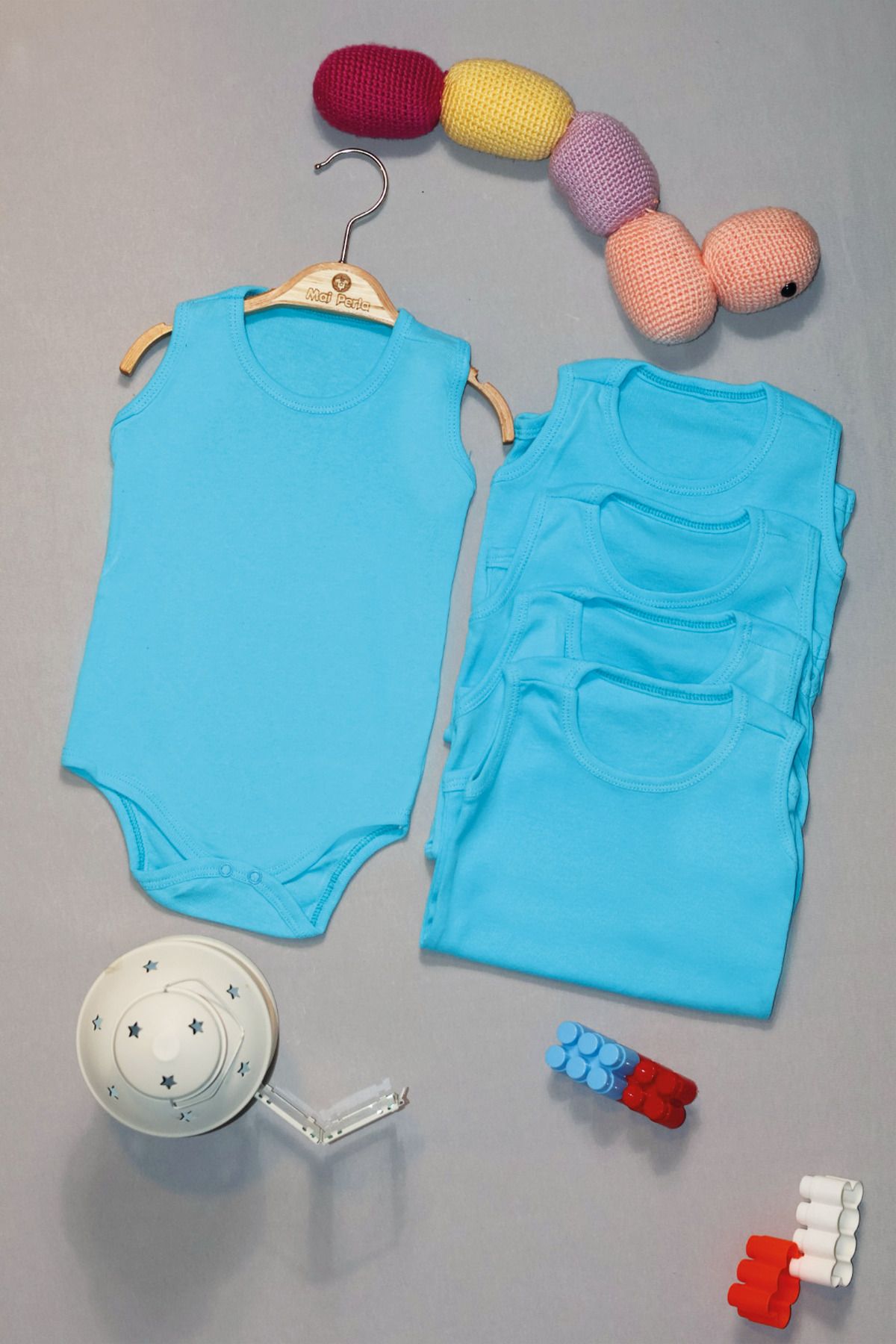 Mai Perla Düz Renkli 5' li Beyaz Mavi Pembe Body Bebek Takım