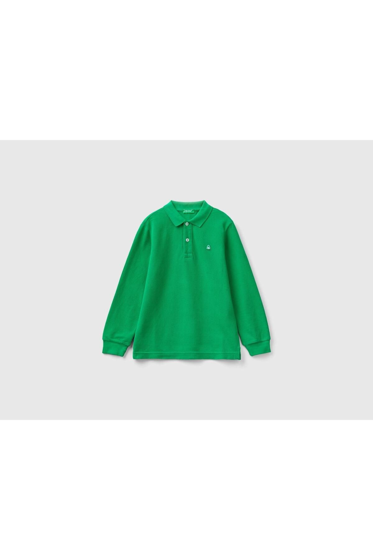 Benetton United Colors of Benetton Erkek Çocuk Yeşil Polo Uzun Kol T-Shirt BNT-B