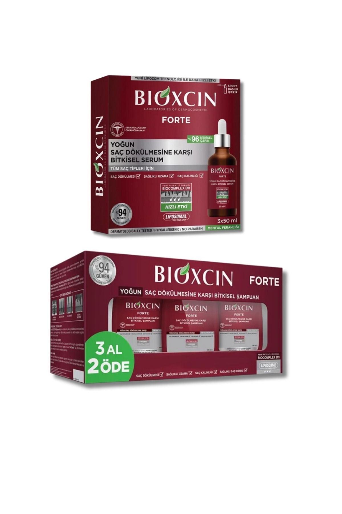 Bioxcin Forte Serum 3x50 ml ve Şampuan 300ml 3 Al 2 Öde (Yoğun Saç Dökülmelerine Karşı)