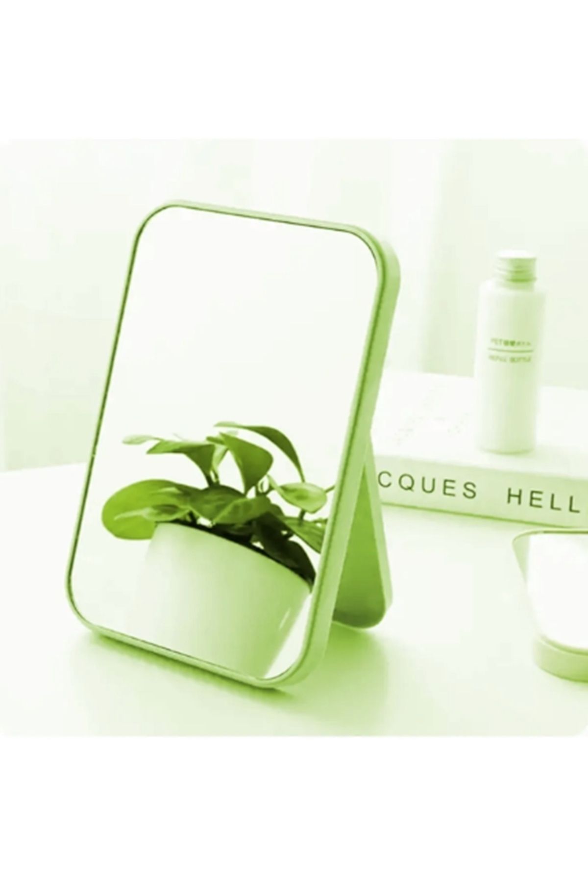 gaman Orman Yeşili Renk Kare Masaüstü Ayna - Taşınabilir Makyaj Aynası Dekoratif Plastik 15cm x 10cm