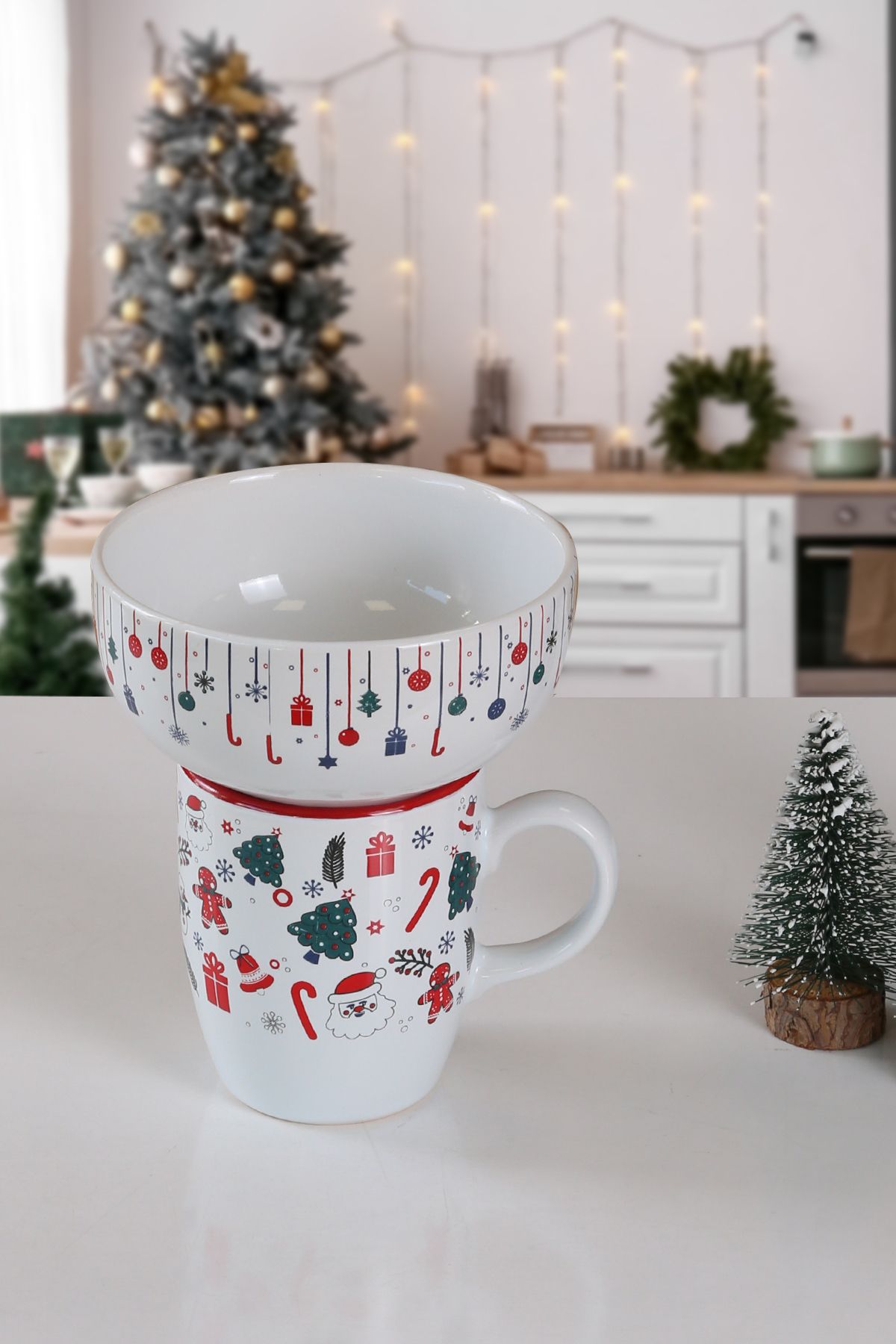 Keramika Yılbaşı Noel Hediyelik Kupa Kase Takım