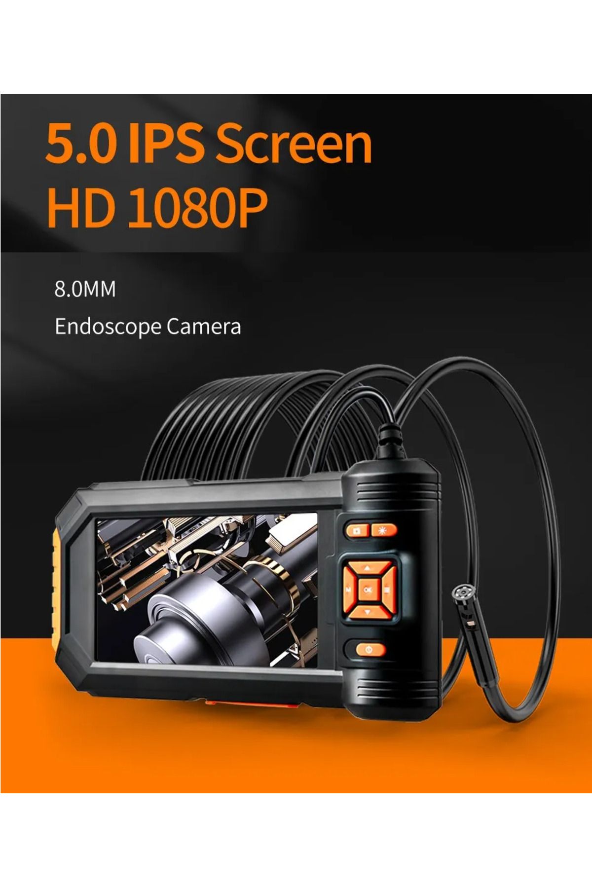 teknospy 3 Lens Endüstriyel Endoskop 1080P 5 'LCD Borescope Muayene Yılan Kamera 8mm IP67 su geçirmez
