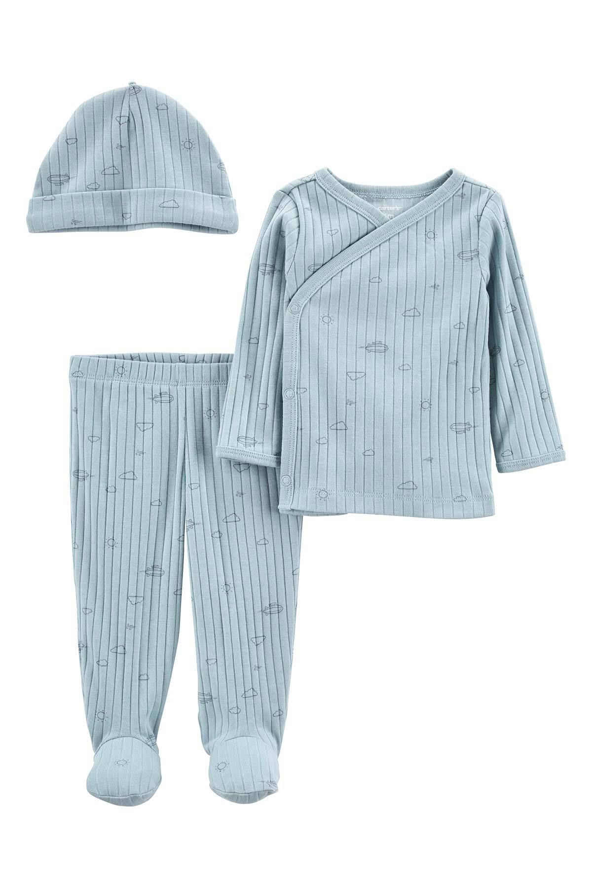 Carter's Bebek Uzun Kollu Body Set 3'lü Paket Mavi