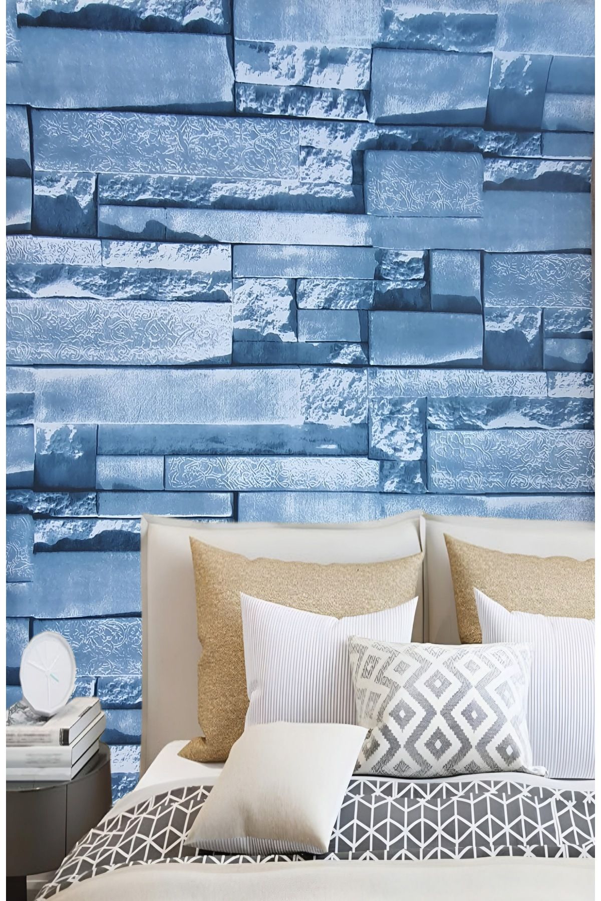 Kyrotech Mavi Taş Duvar Desenli Yapışkanlı Folyo, Kaplama Kağıdı, Dolap, Masa, Tezgah Kaplama 3 Metre×60 Cm