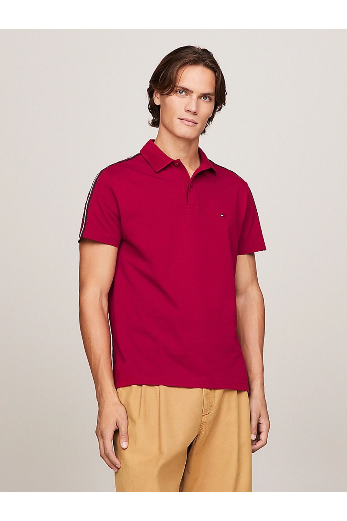 Tommy Hilfiger Erkek Marka Logolu Polo Yakalı Organik Pamuklu Kırmızı Polo Yaka T-Shirt MW0MW33591-XJV