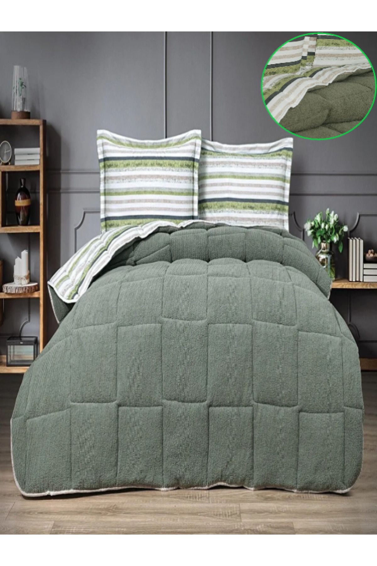 Bayev Yeşil Comforter 4lü Battaniyeli Kışlık Uyku Seti