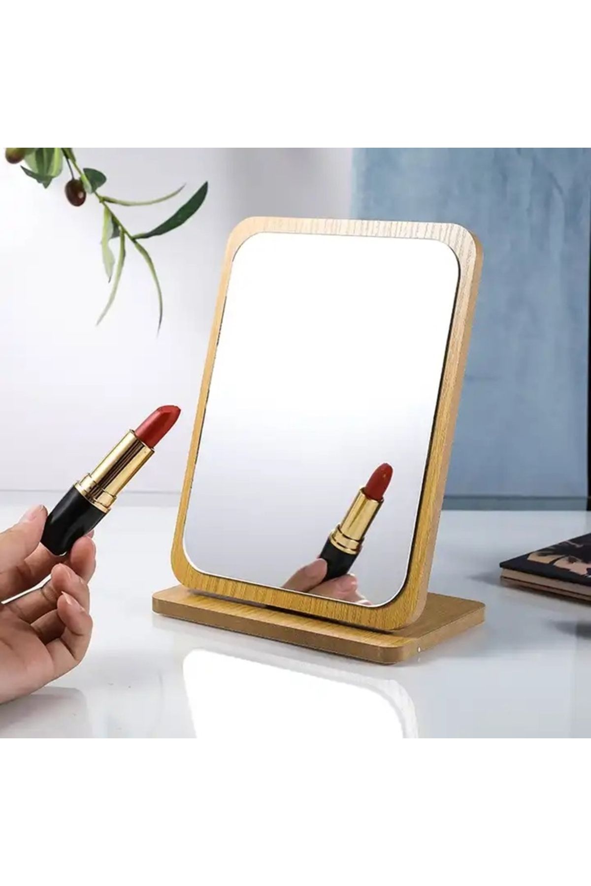 gaman Makyaj Aynası El Aynası Ayarlanabilir Makeup Mirror 6" Ahşap Kare