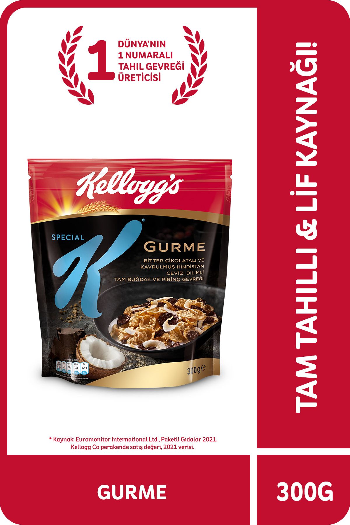Kellogg's Special K Gurme Bitter Çikolatalı & Hindistan Cevizi Dilimli Kahvaltılık Gevrek 300 Gr,%46 Yulaf