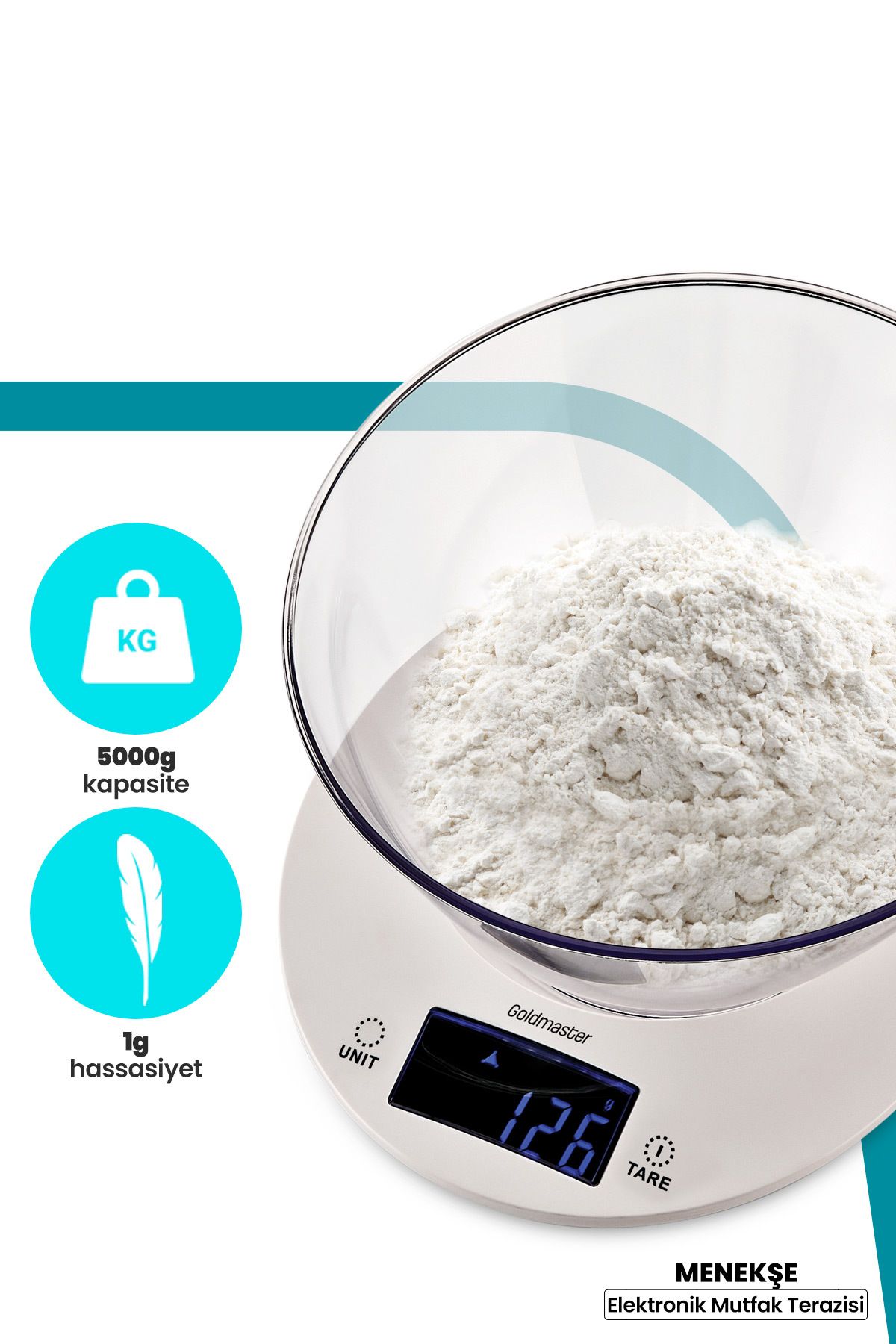 GoldMaster Menekşe Geniş Led Ekranlı Dokunmatik Dijital Hassas 1gr-5kg Mutfak Tartısı Terazisi
