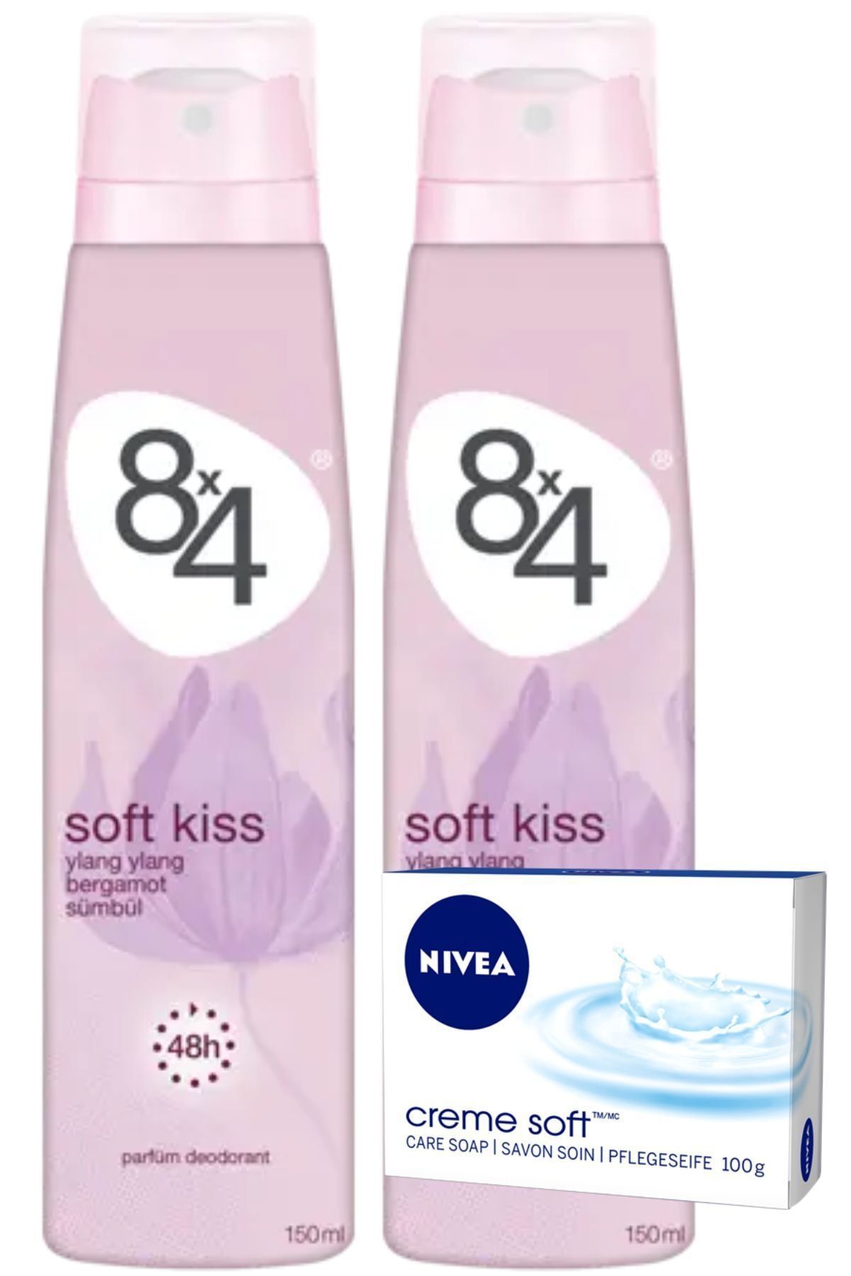 8x4 Soft Kiss Pudrasız Unisex Deodorant Sprey 150 ml X 2 Adet | +nivea Sabun