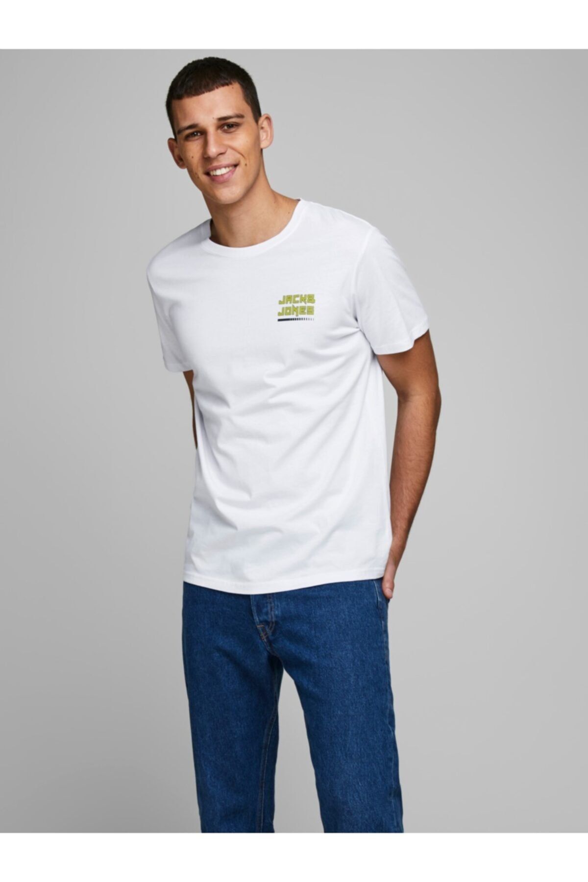 Jack & Jones Erkek Beyaz Minimal Logo Yarım Kol T-shirt