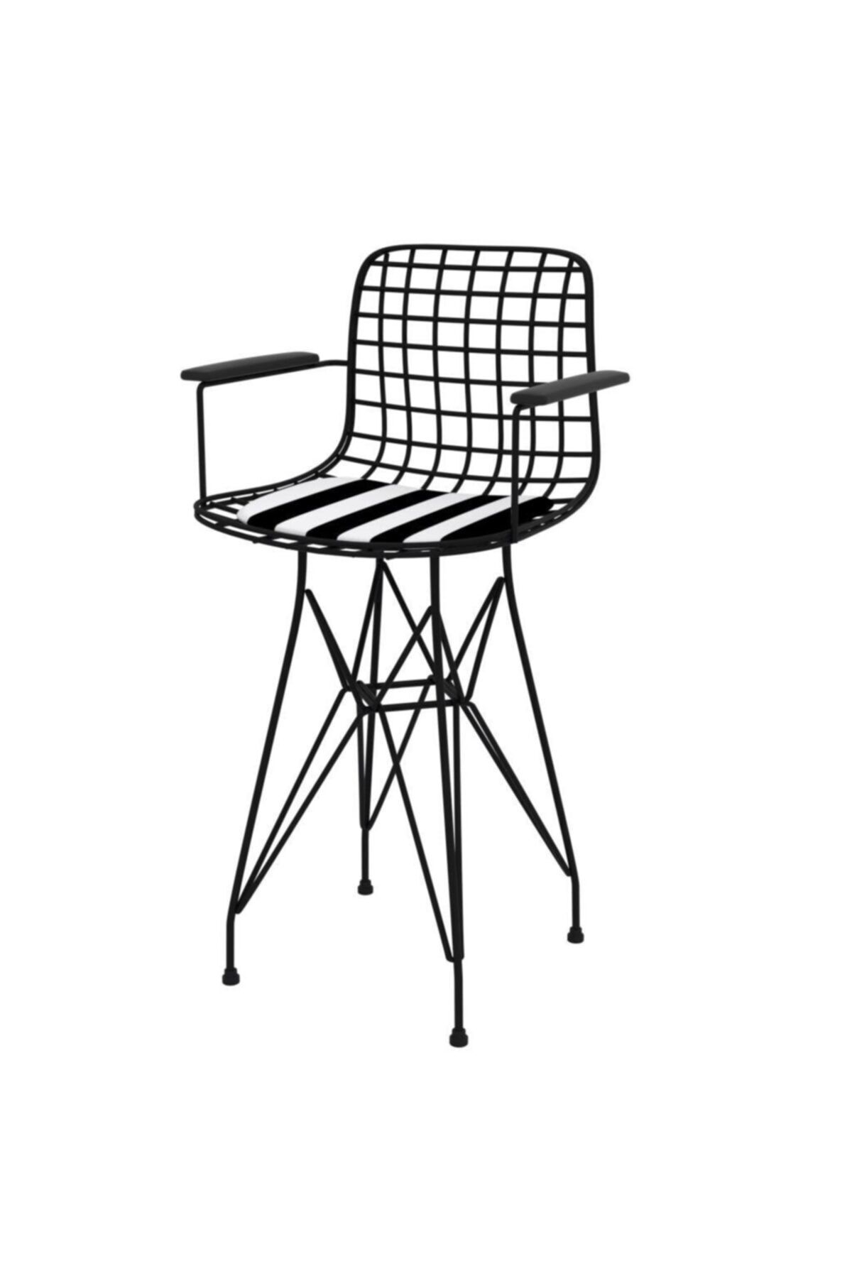 Kenzlife Tel Bar Sandalyesi 1 li Uslu Syhtuan Kolçaklı 55 cm Oturma Yüksekliği