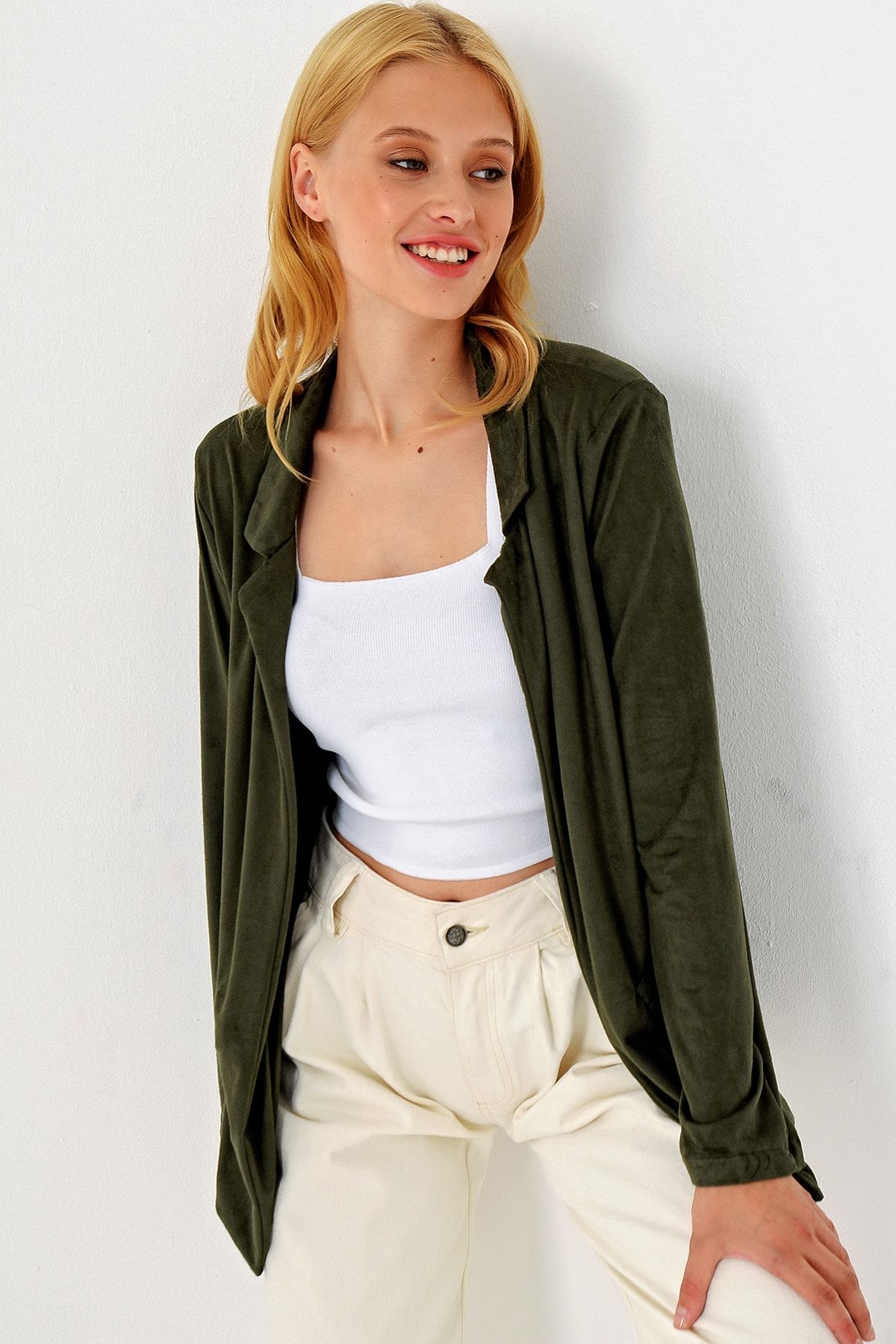 Trend Alaçatı Stili Kadın Yeşil Süet Ceket MDS-280-CKT