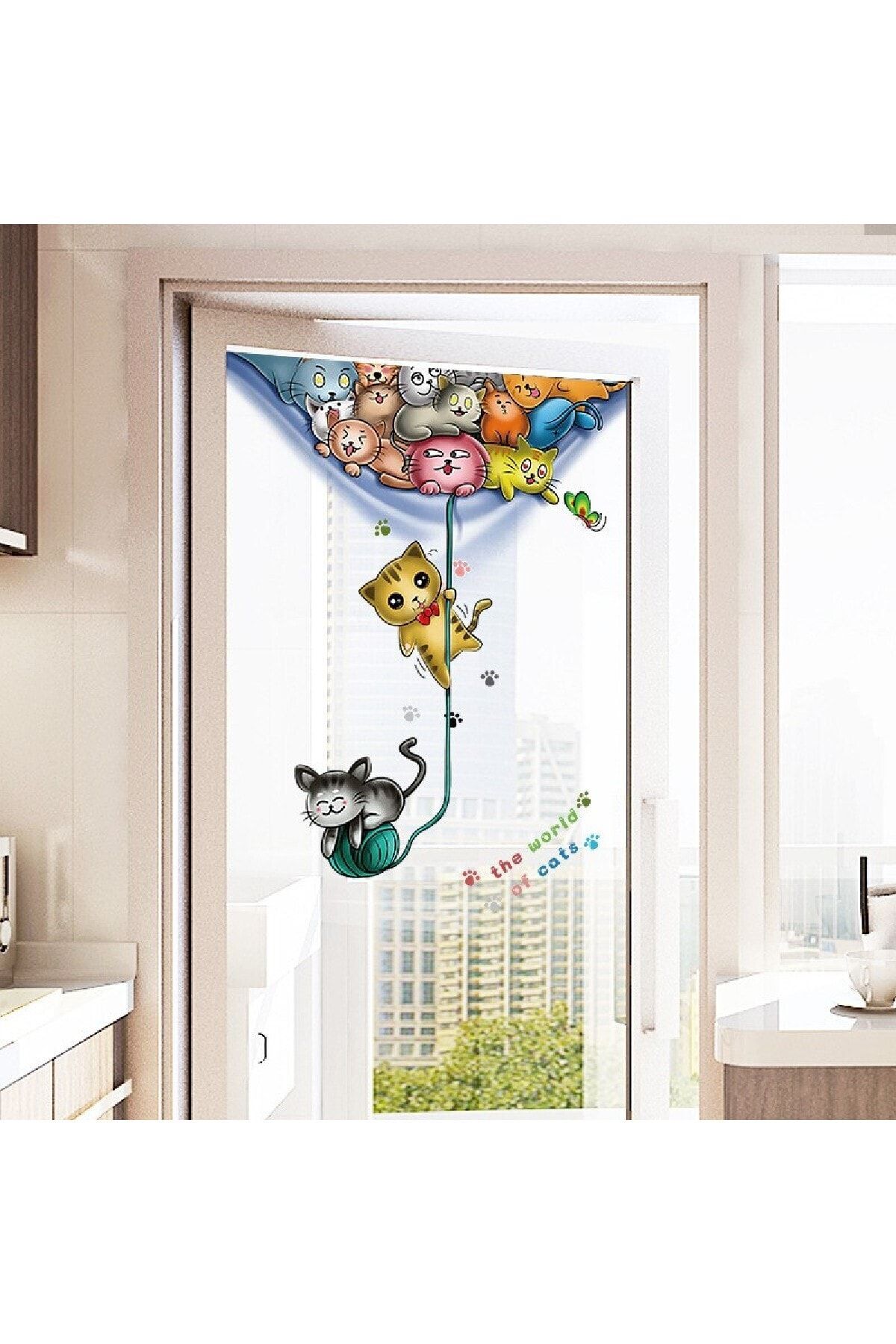CRYSTAL KIDS Renkli Kediler Çocuk Ve Bebek Odası Duvar Dekoru Kapı Süsü Duvar Sticker Çıkartma