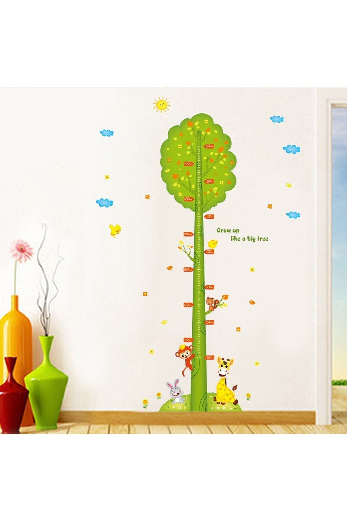 CRYSTAL KIDS Yeşil Ağaç Boy Ölçer Çocuk Odası Dekoratif Duvar Sticker 175 x 75 cm