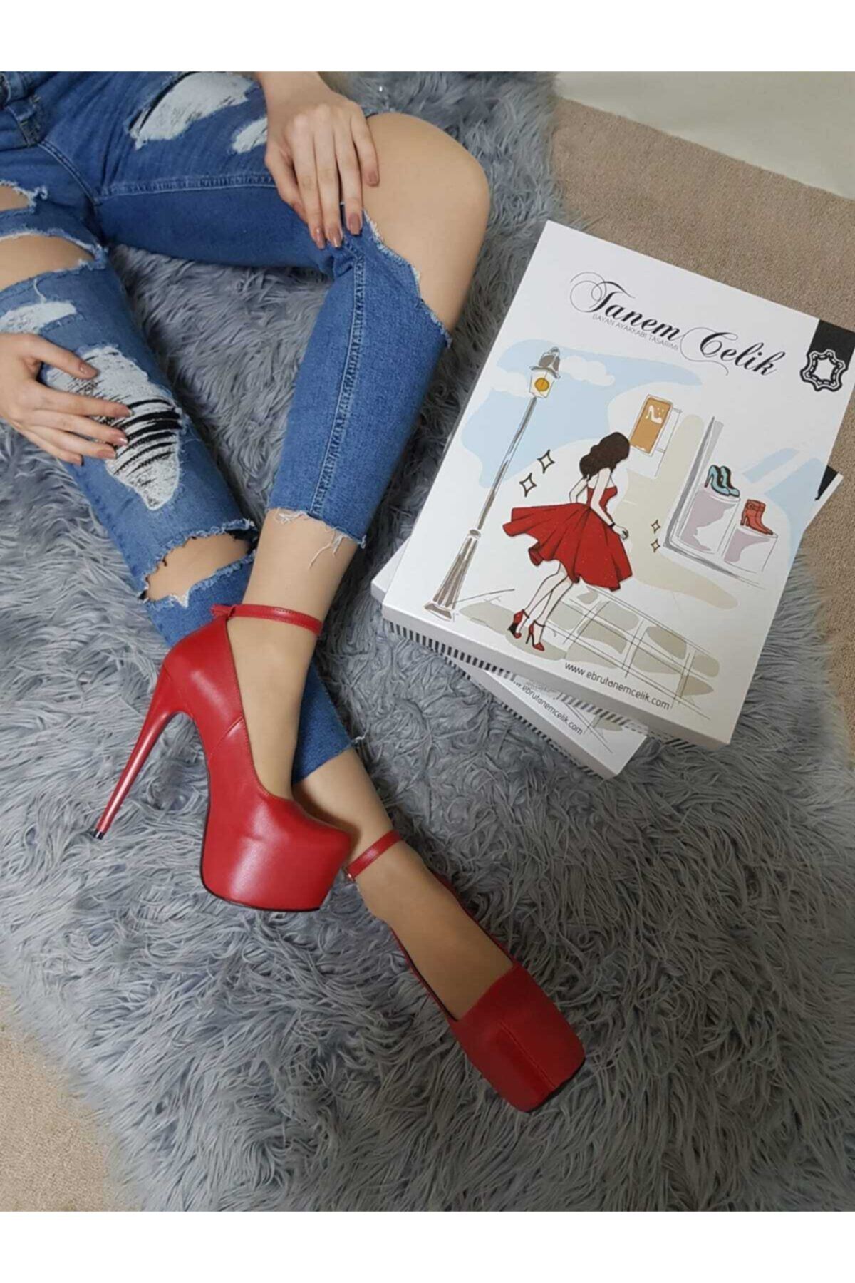 TANEM ÇELİK Kadın Kırmızı Deri Platform Topuk Ayakkabı