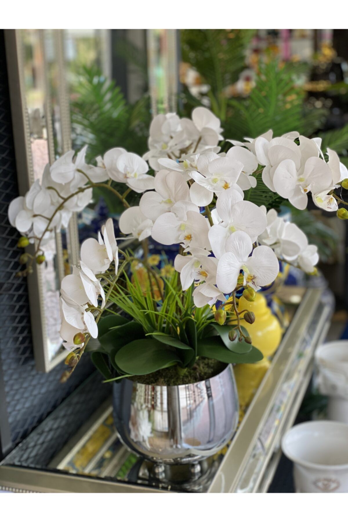 TASARIMHMODA 6 Dallı Islak Orkideli Gümüş Vazo