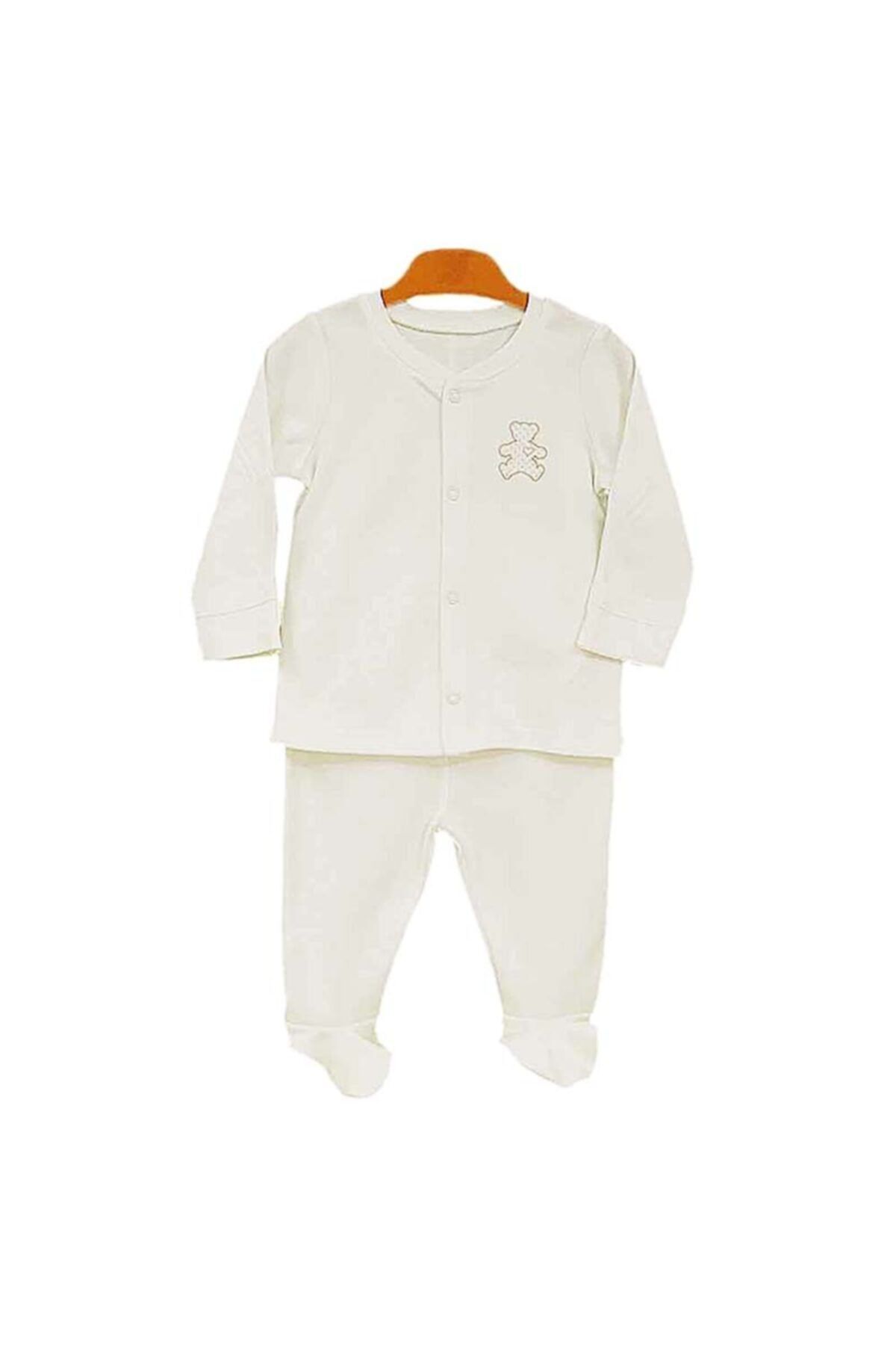 kitikate Unisex Bebek Ekru Organik Önden Çıtçıtlı Pijama Takımı 50cm